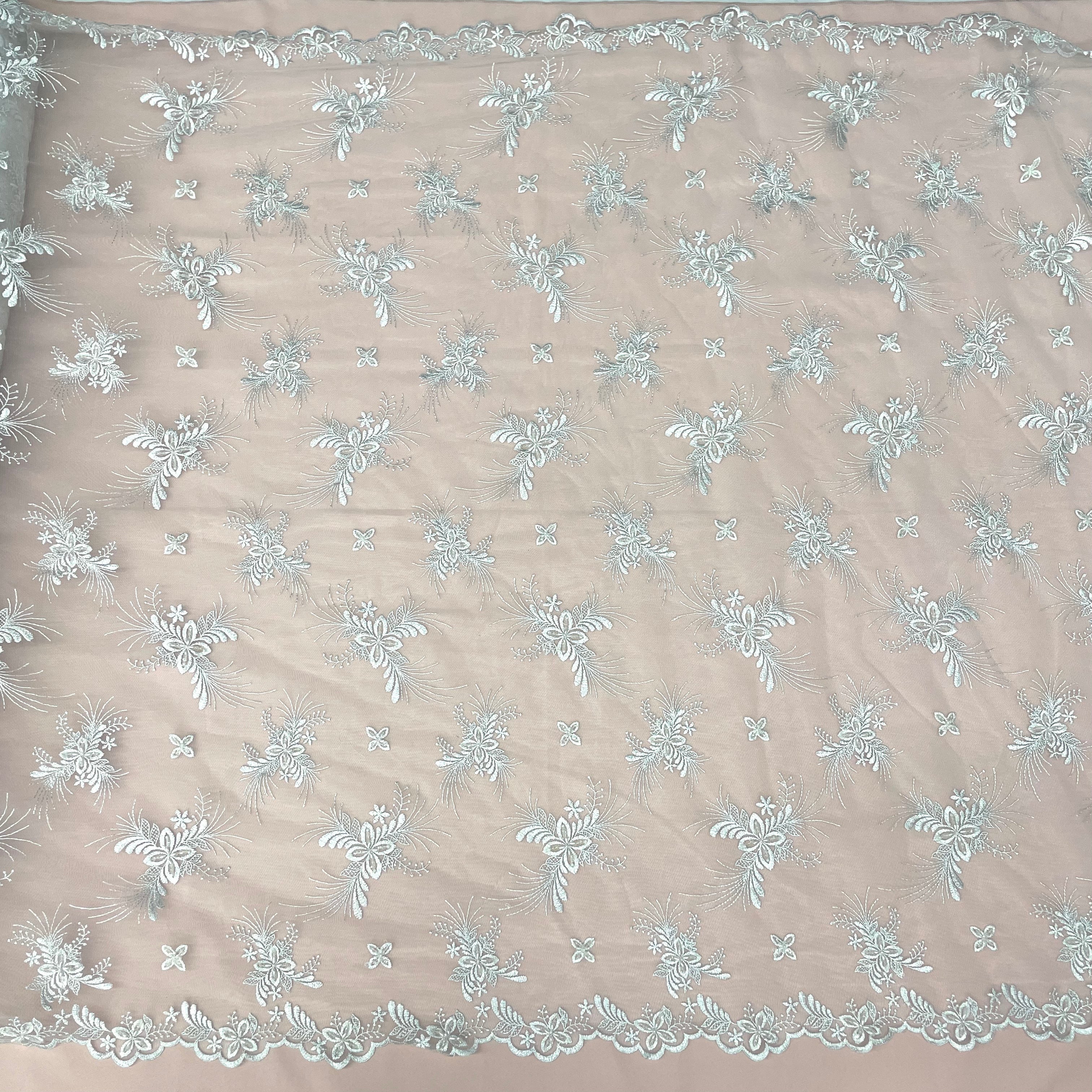 Beaded Lace Fabric Embroidered on 100% Polyester Net Mesh | Lace USA - 41078W-BP