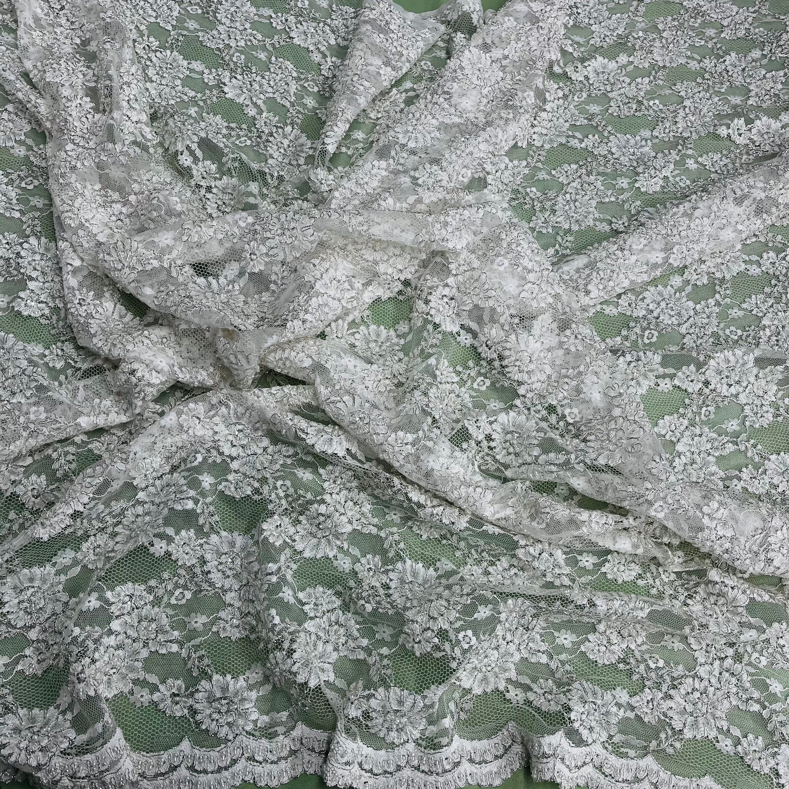 Beaded & Corded Lace Fabric Embroidered on 100% Polyester Net Mesh | Lace USA - 95994W-BP
