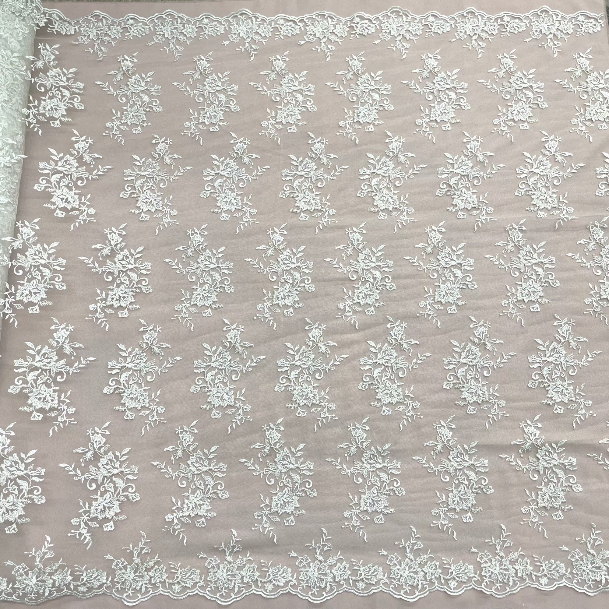 Corded Floral Lace Fabric with Scalloped Edges – Bridal & Dress Lace | Lace USA - 97154W