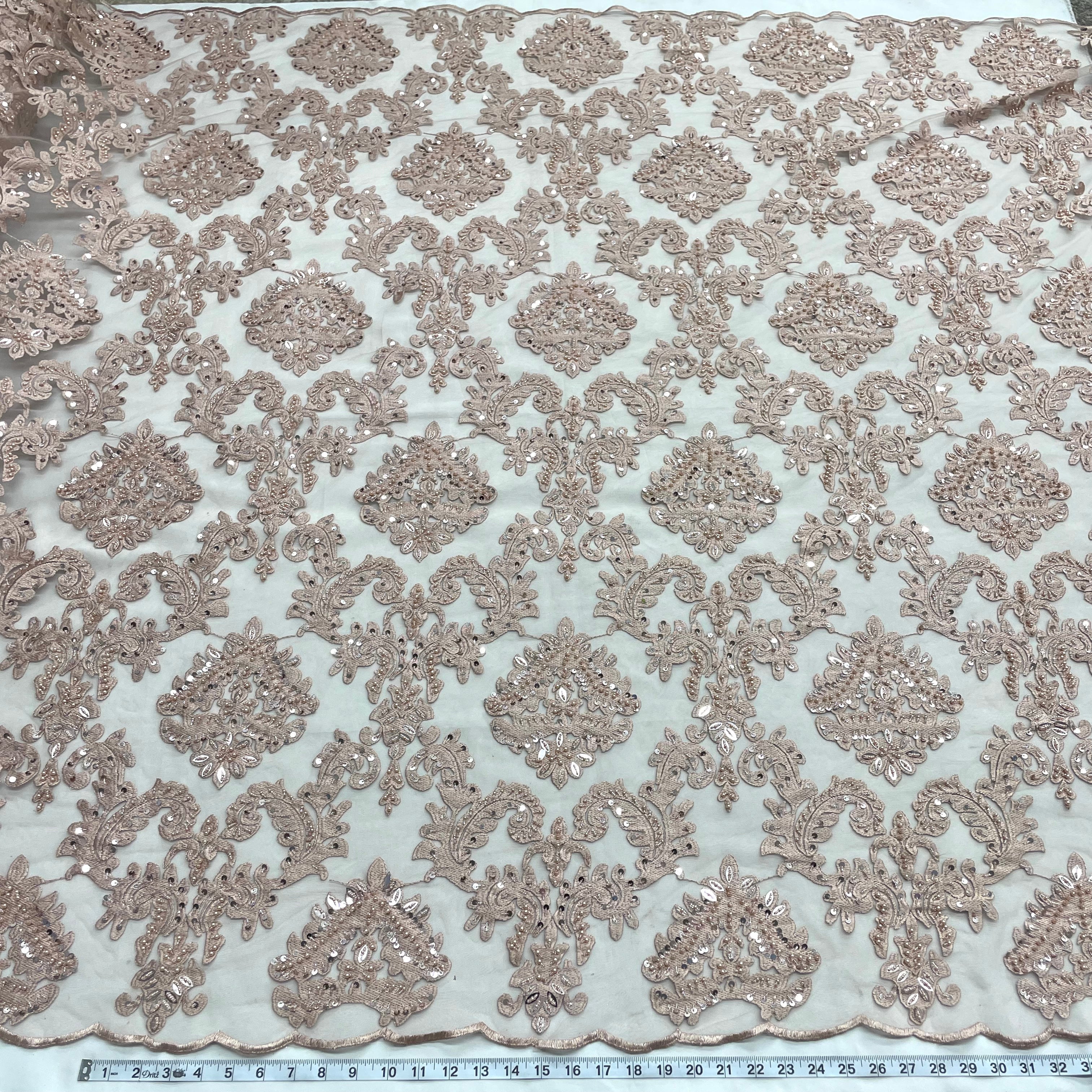 Beaded Lace Fabric Embroidered on 100% Polyester Net Mesh | Lace USA - GD-262