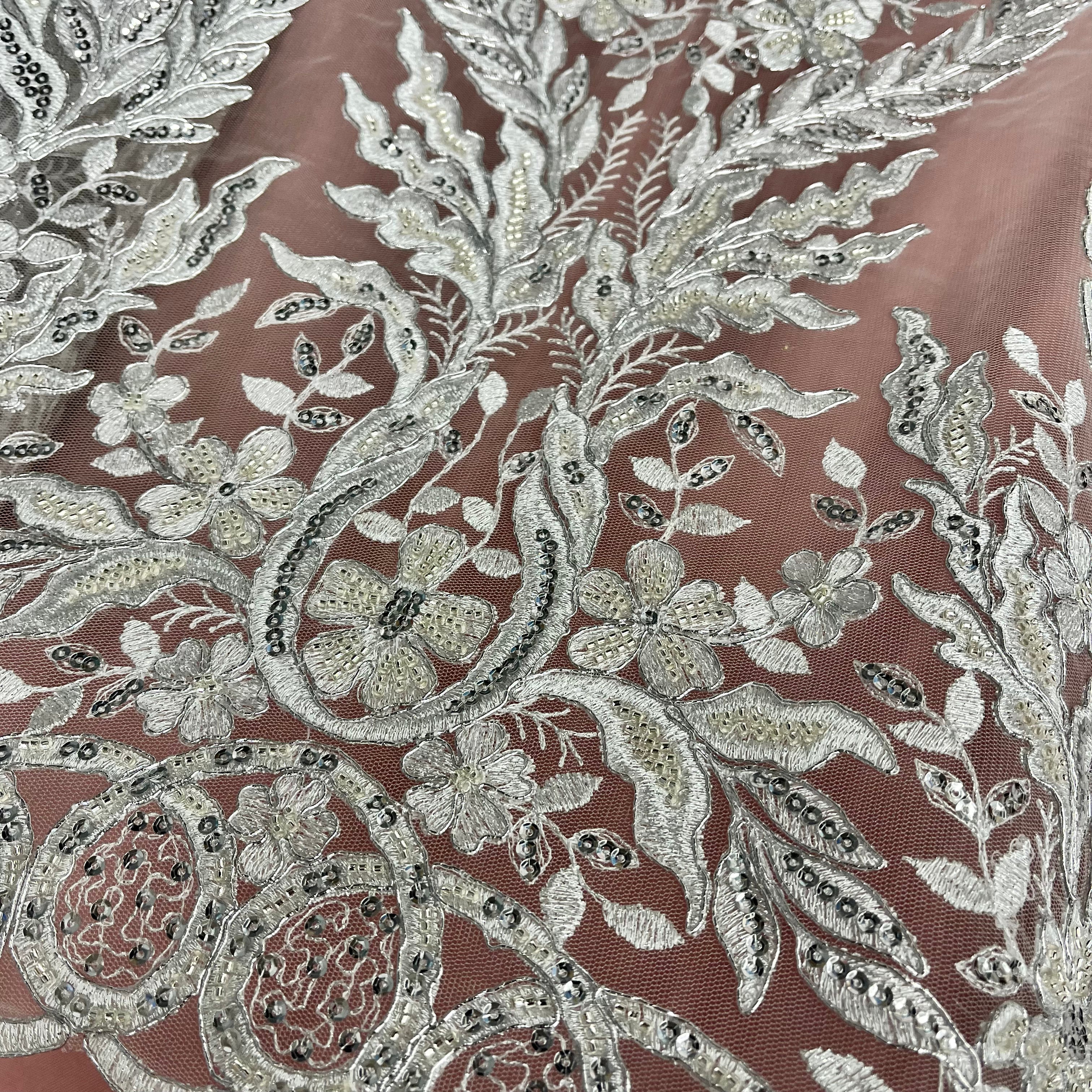 Exquisite Bridal Elegance: Beaded & Corded Embroidered Lace Fabric | Lace USA - 97221W-HB