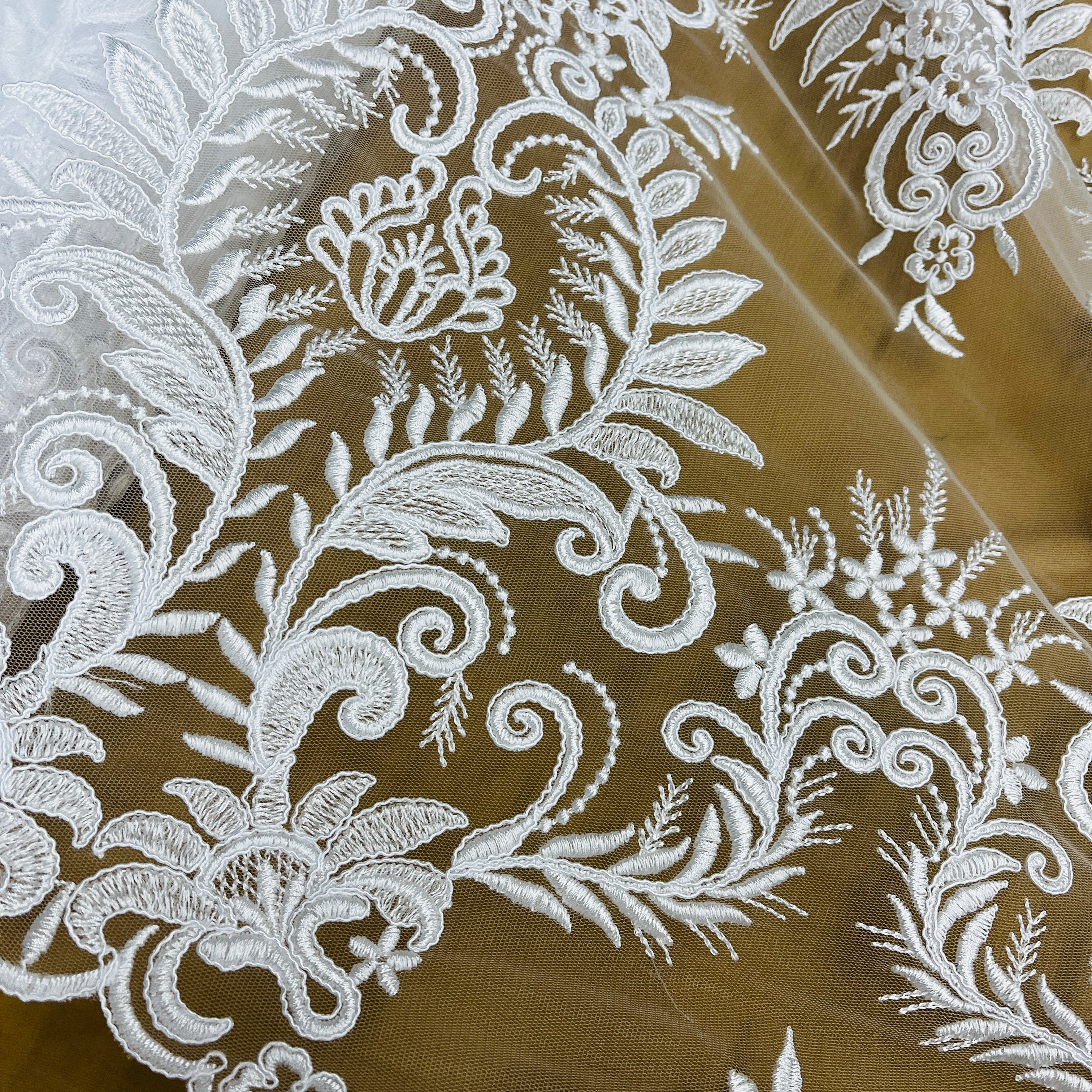 Corded Bridal Lace Fabric Embroidered on 100% Polyester Net Mesh | Lace USA - 97160W