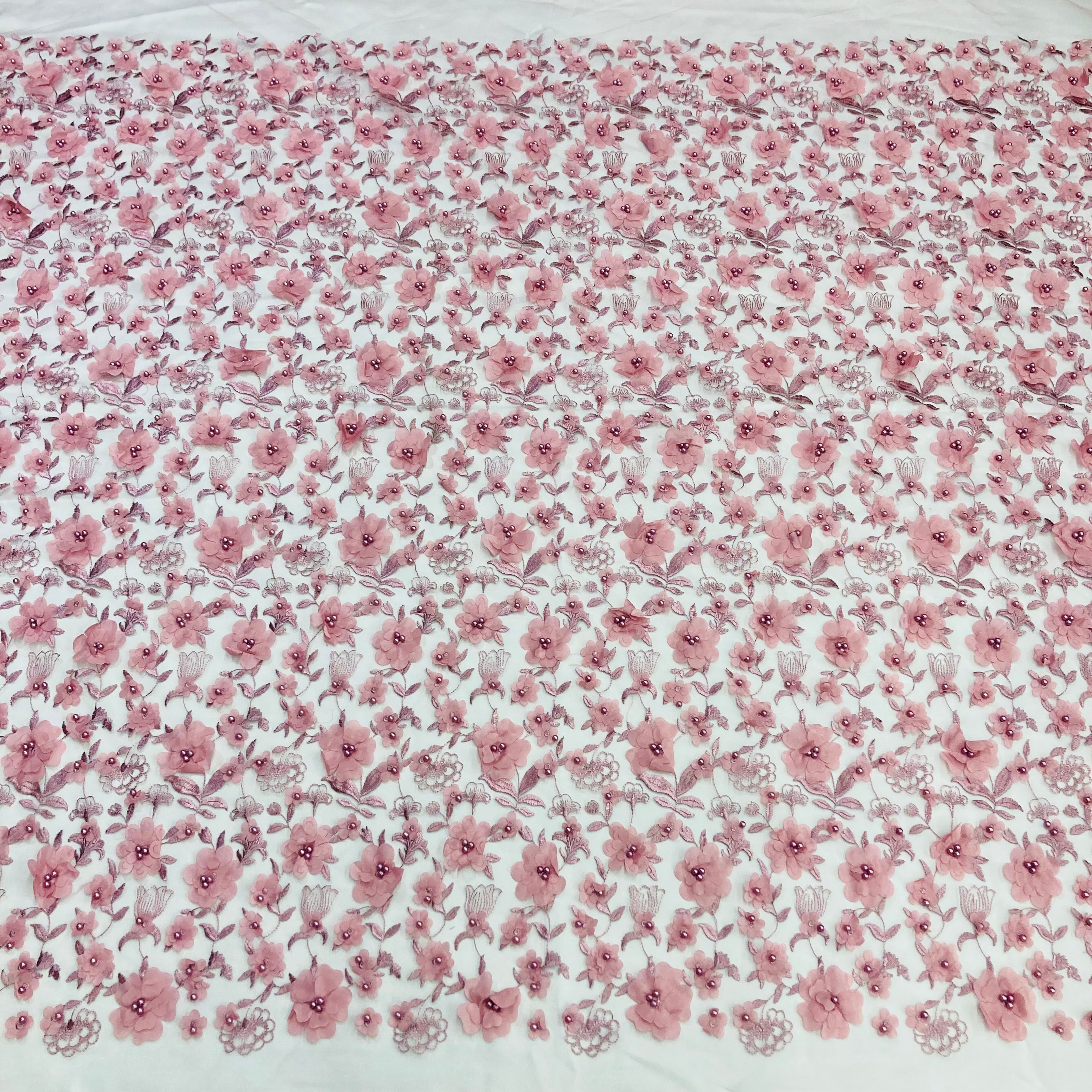 Beaded 3D Floral Lace Fabric Embroidered on 100% Polyester Net Mesh | Lace USA - GD-241