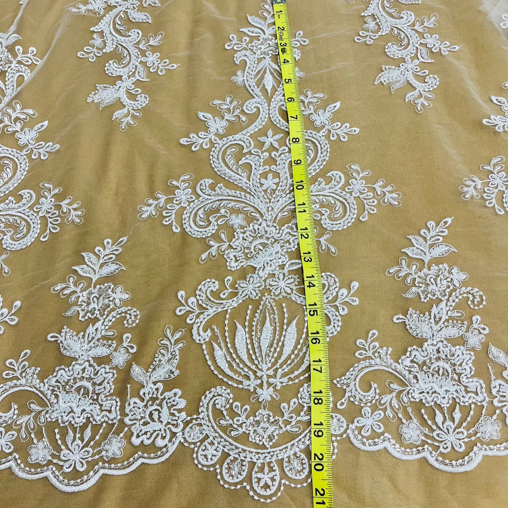 Beaded Lace Fabric Embroidered on 100% Polyester Net Mesh | Lace USA - GD-12186