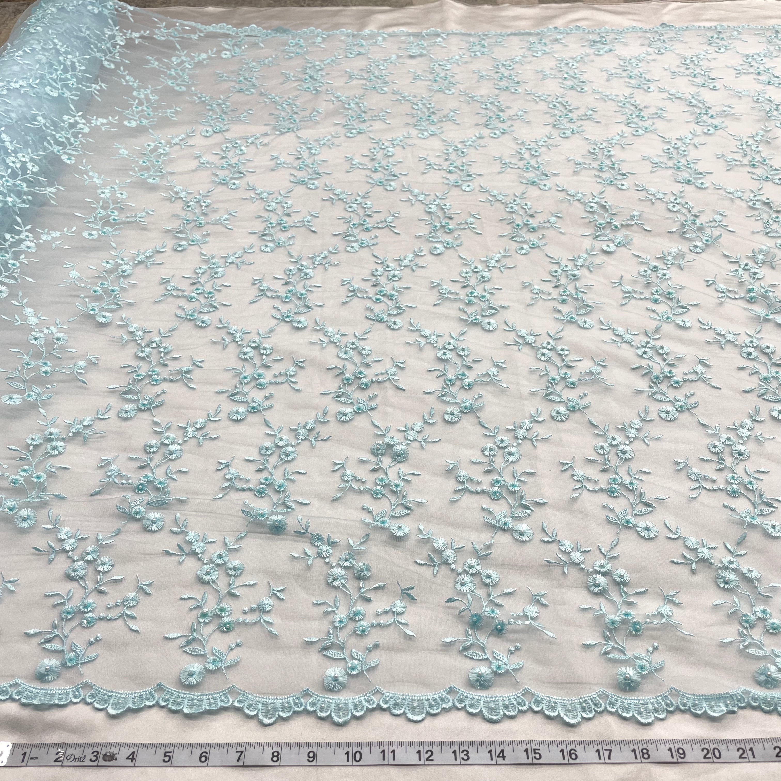 Beaded Lace Fabric Embroidered on 100% Polyester Net Mesh | Lace USA - 40103W-BP