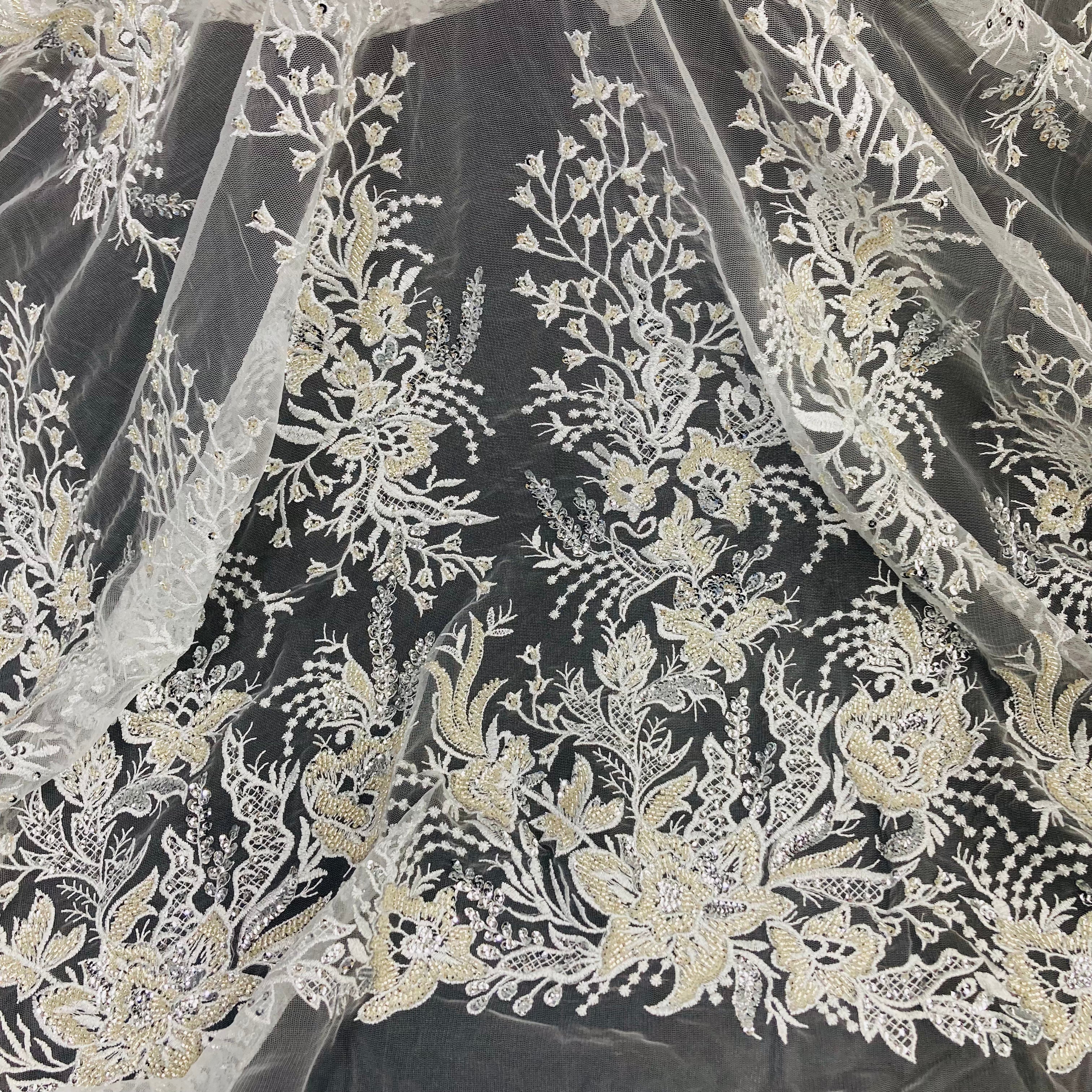 Beaded Lace Fabric Embroidered on 100% Polyester Net Mesh | Lace USA - GD-66919
