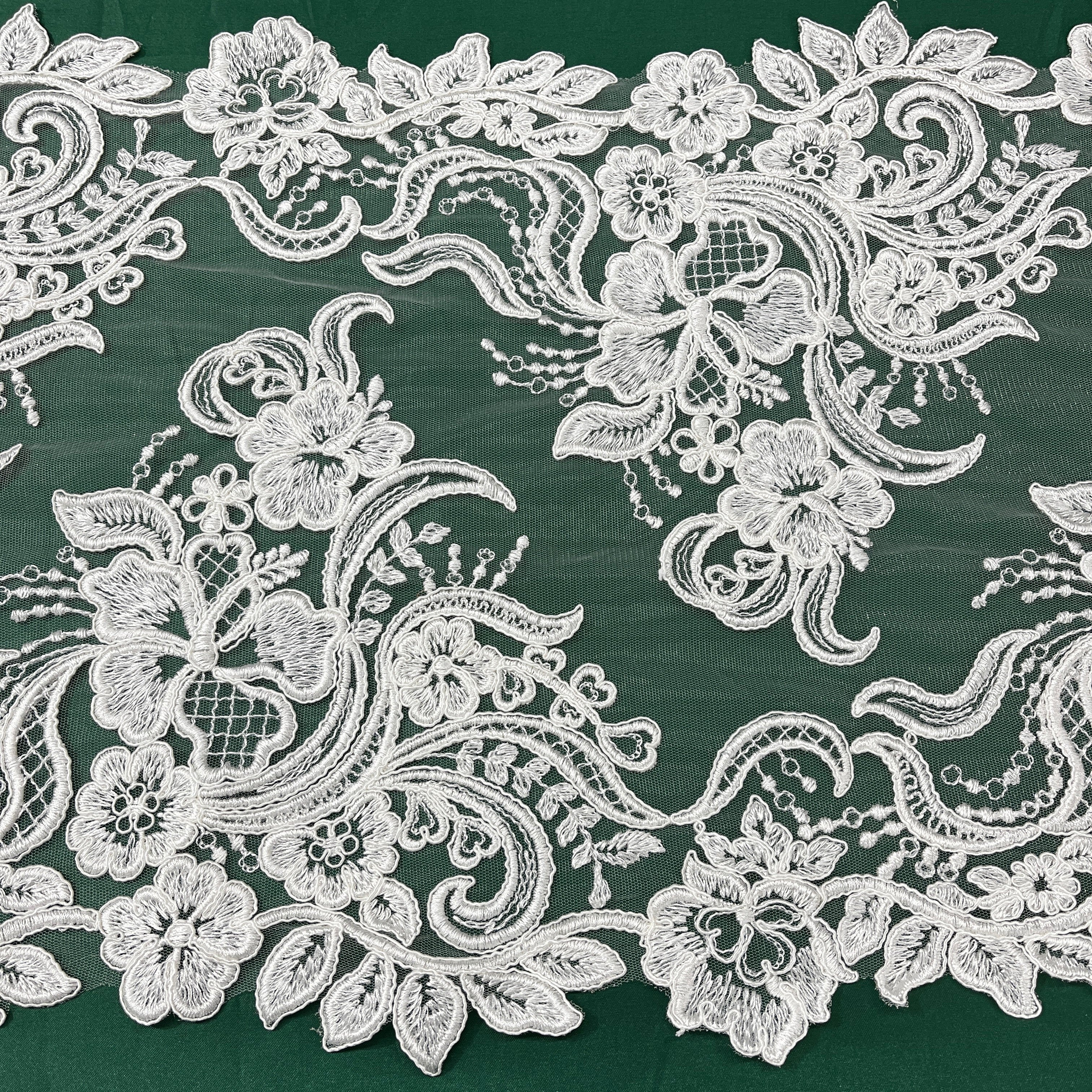 Corded Double Sided Lace Trimming Embroidered on 100% Polyester Net Mesh | Lace USA - 96962W/2