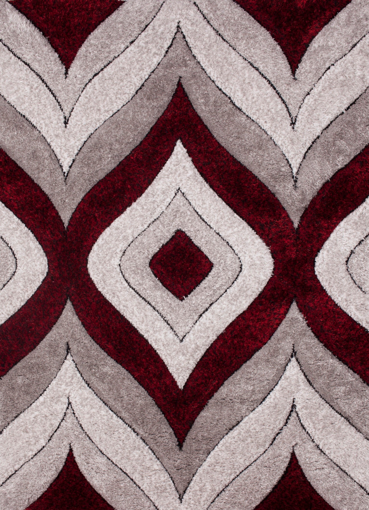 Touch of Red/Silver/Yellow Shag Area Rugs/Carpets | Style# SR-721 - Crafted from 100% Polyester, Plush Fluffy Shine 3D Geometric Design