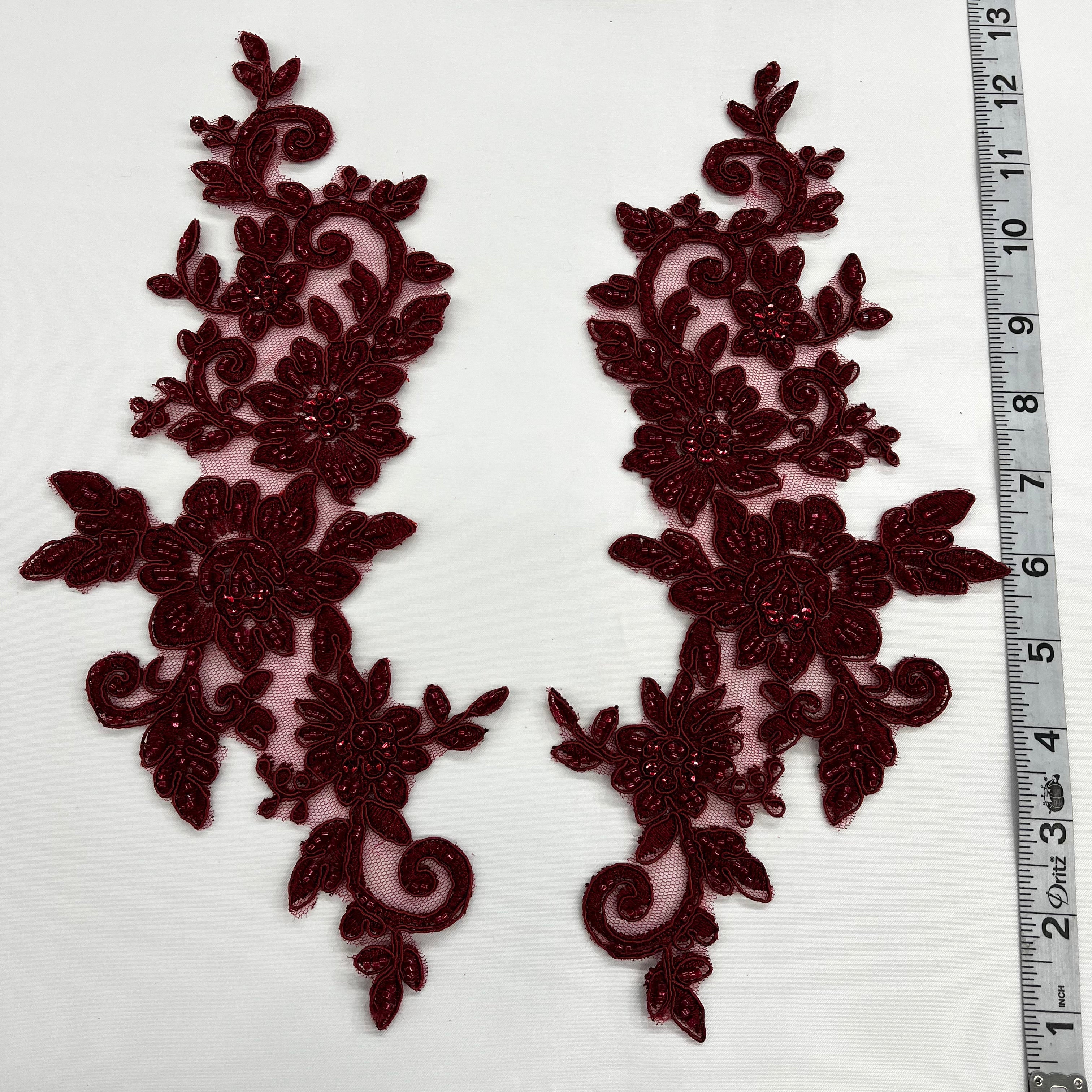 Beaded & Corded Floral Lace Applique Embroidered on 100% Polyester Net Mesh | Lace USA - 96440W-HB