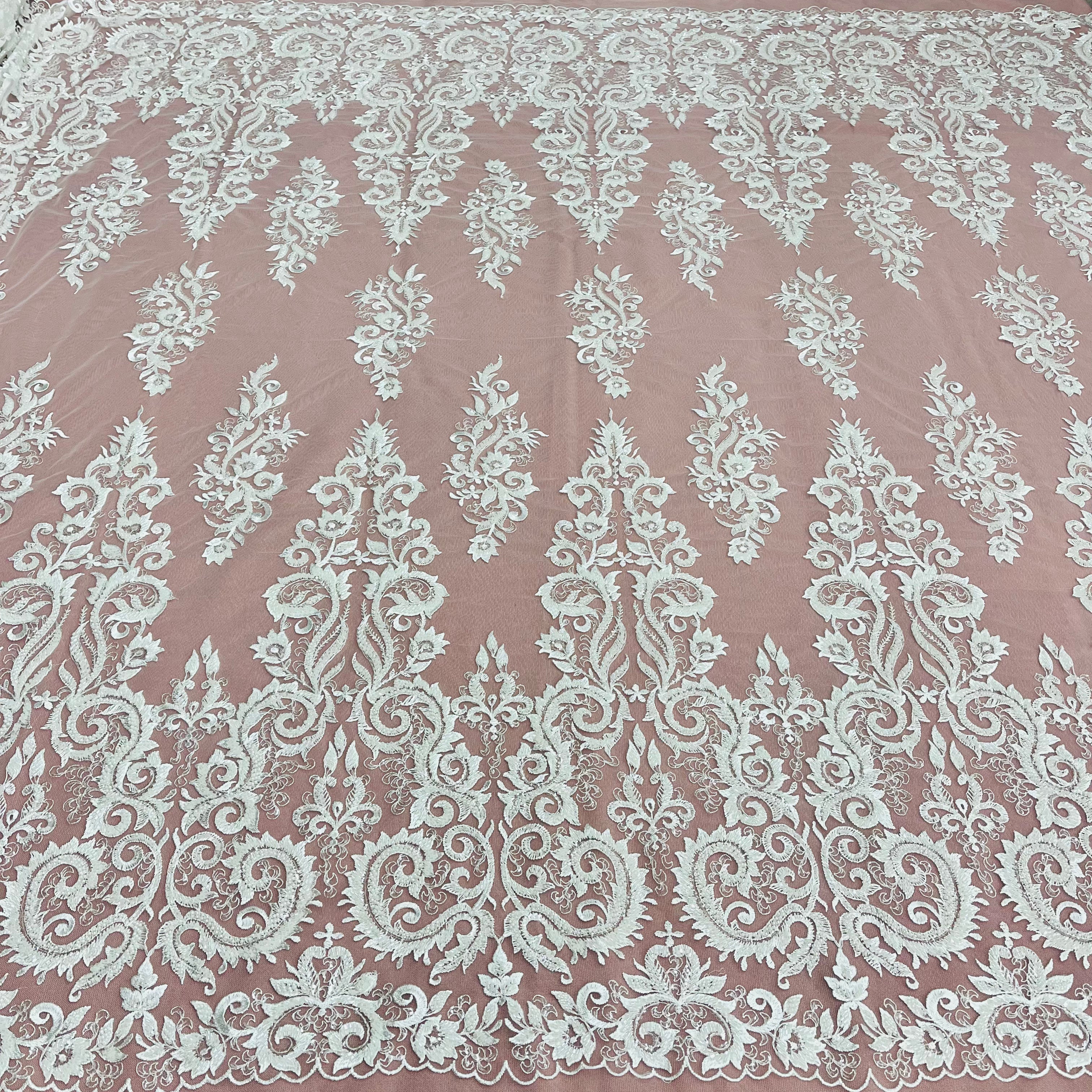 Beaded Lace Fabric Embroidered on 100% Polyester Net Mesh | Lace USA - GD-13315