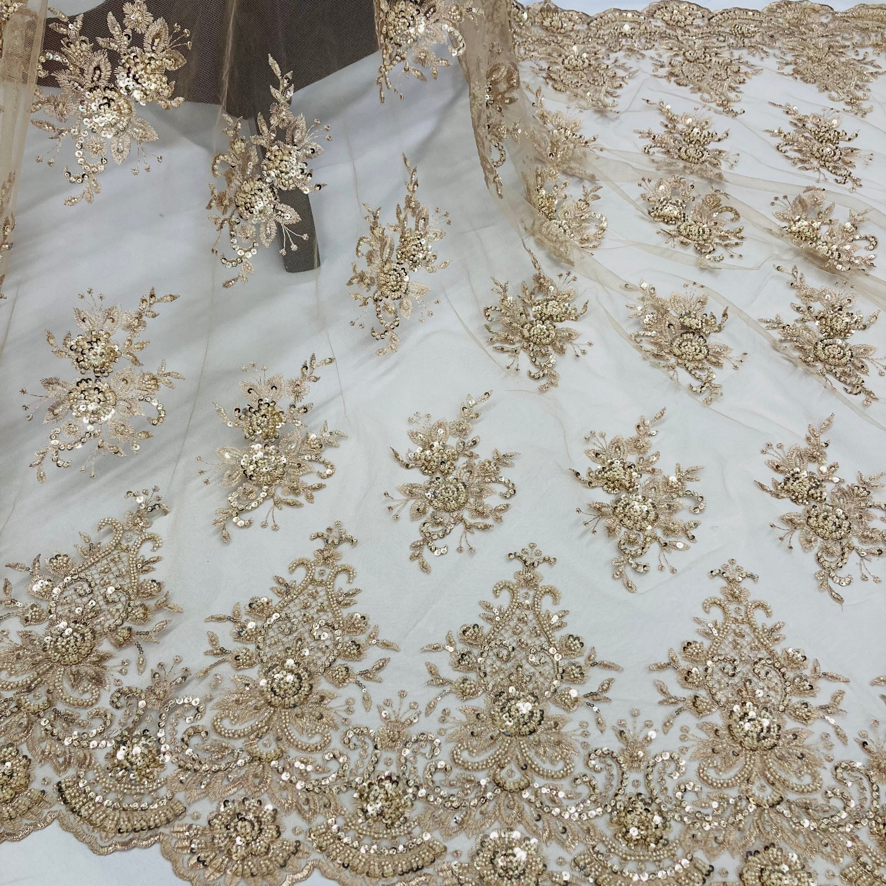 Beaded Lace Fabric Embroidered on 100% Polyester Net Mesh | Lace USA - GD-88