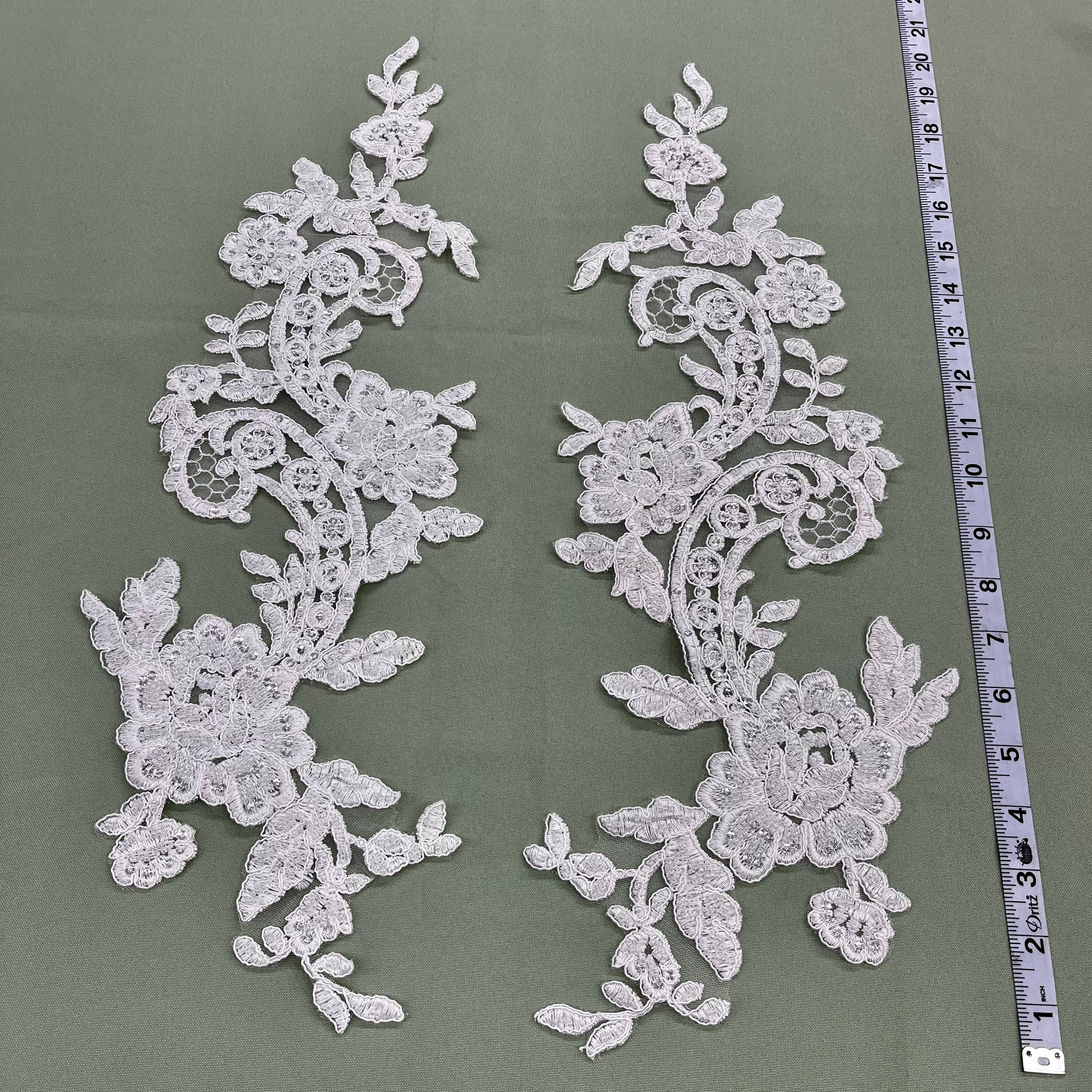 Beaded & Corded Floral Lace Applique for Bridal & Quinceañera Dresses | Lace USA - 96434W-HB