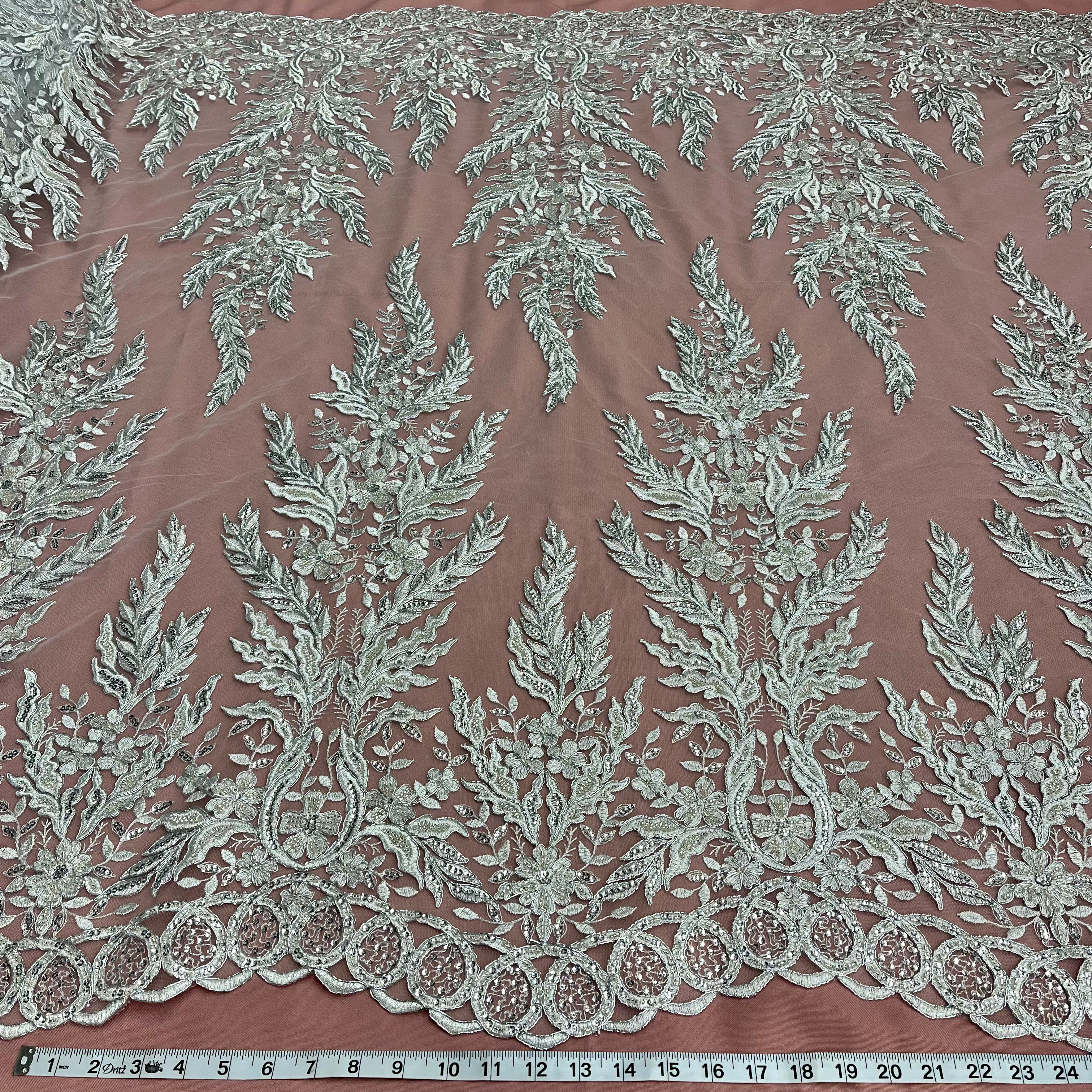Exquisite Bridal Elegance: Beaded & Corded Embroidered Lace Fabric | Lace USA - 97221W-HB