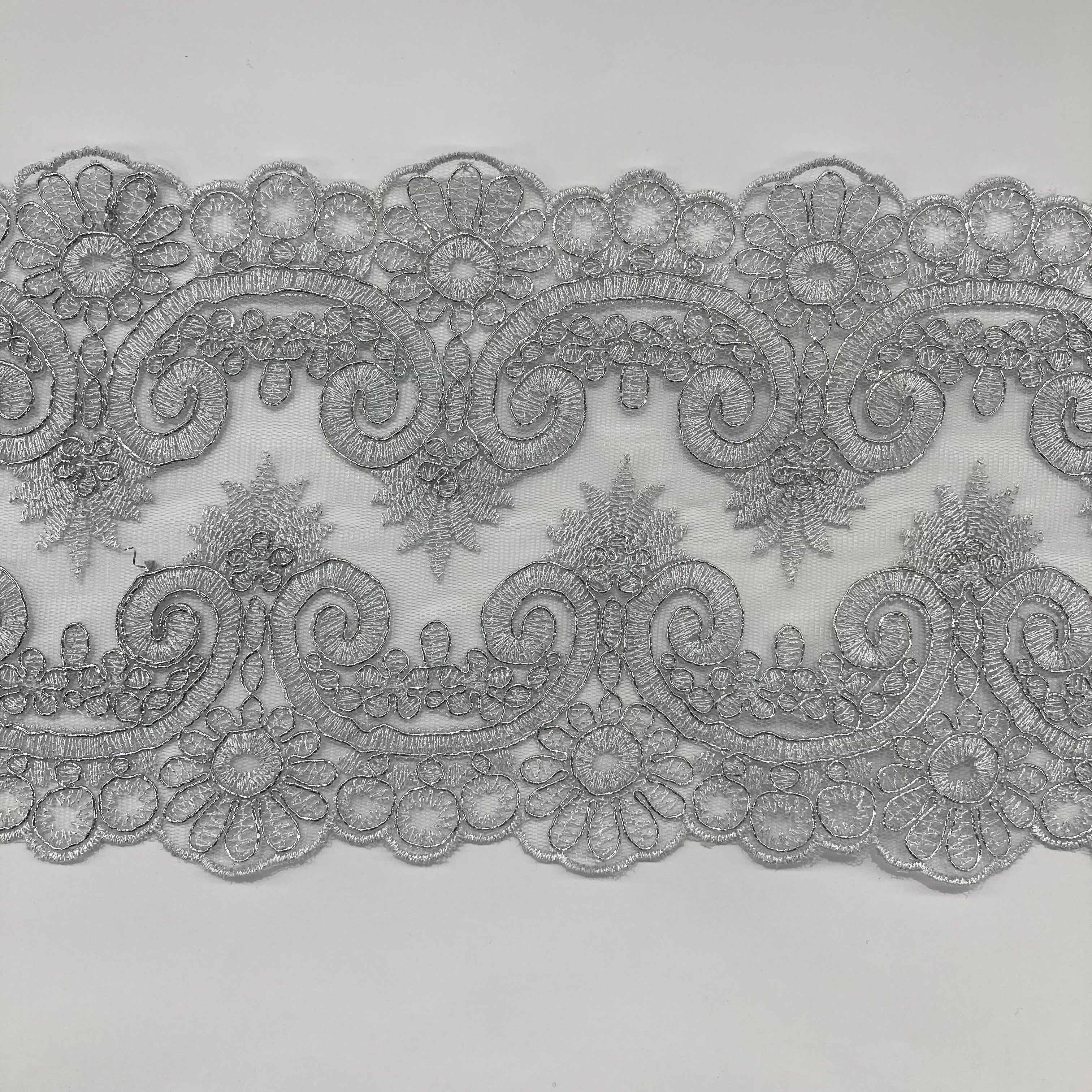 Corded Double Sided Lace Trimming Embroidered on 100% Polyester Net Mesh | Lace USA - 97120W/2