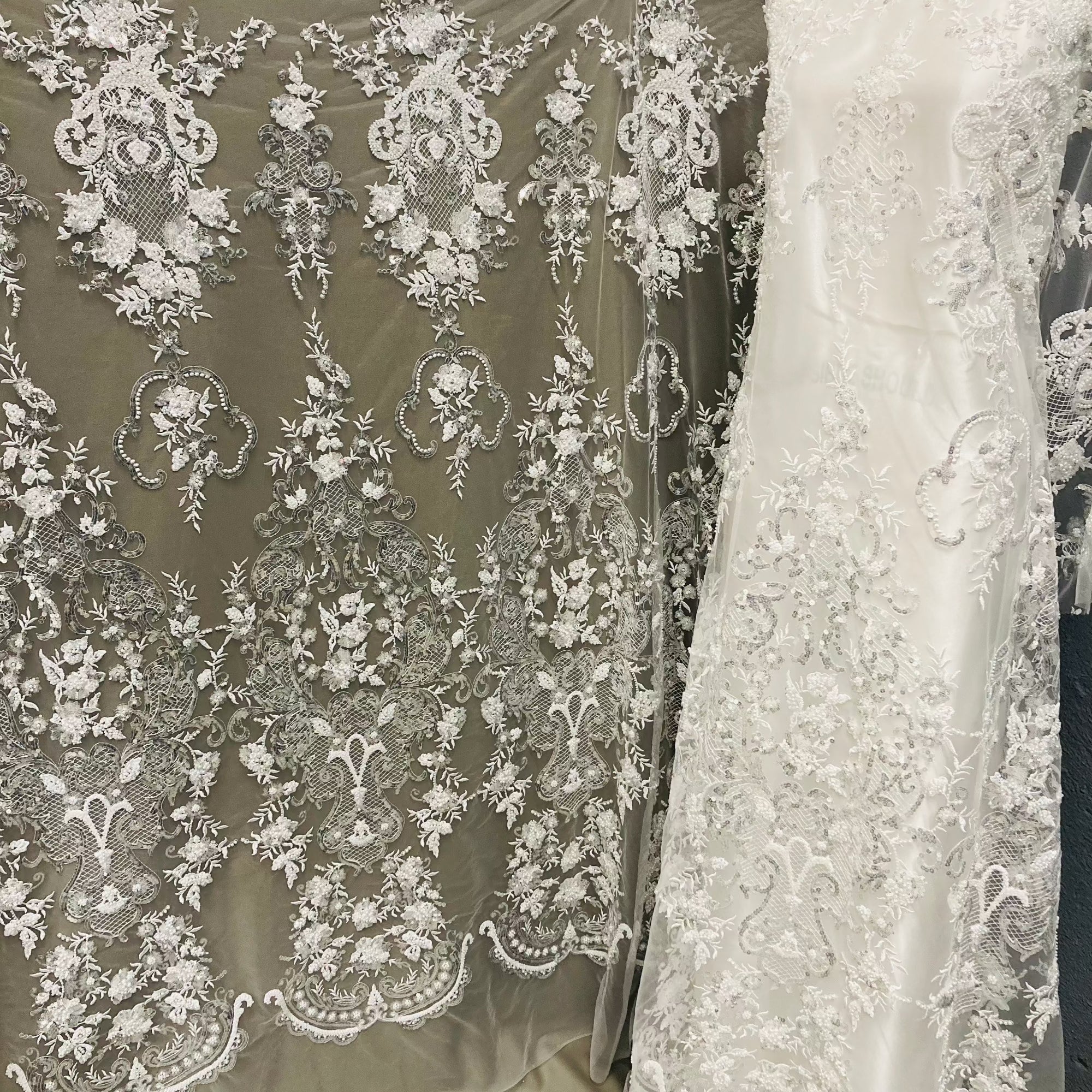 Beaded Lace Fabric Embroidered on 100% Polyester Net Mesh Lace USA - GD-210907