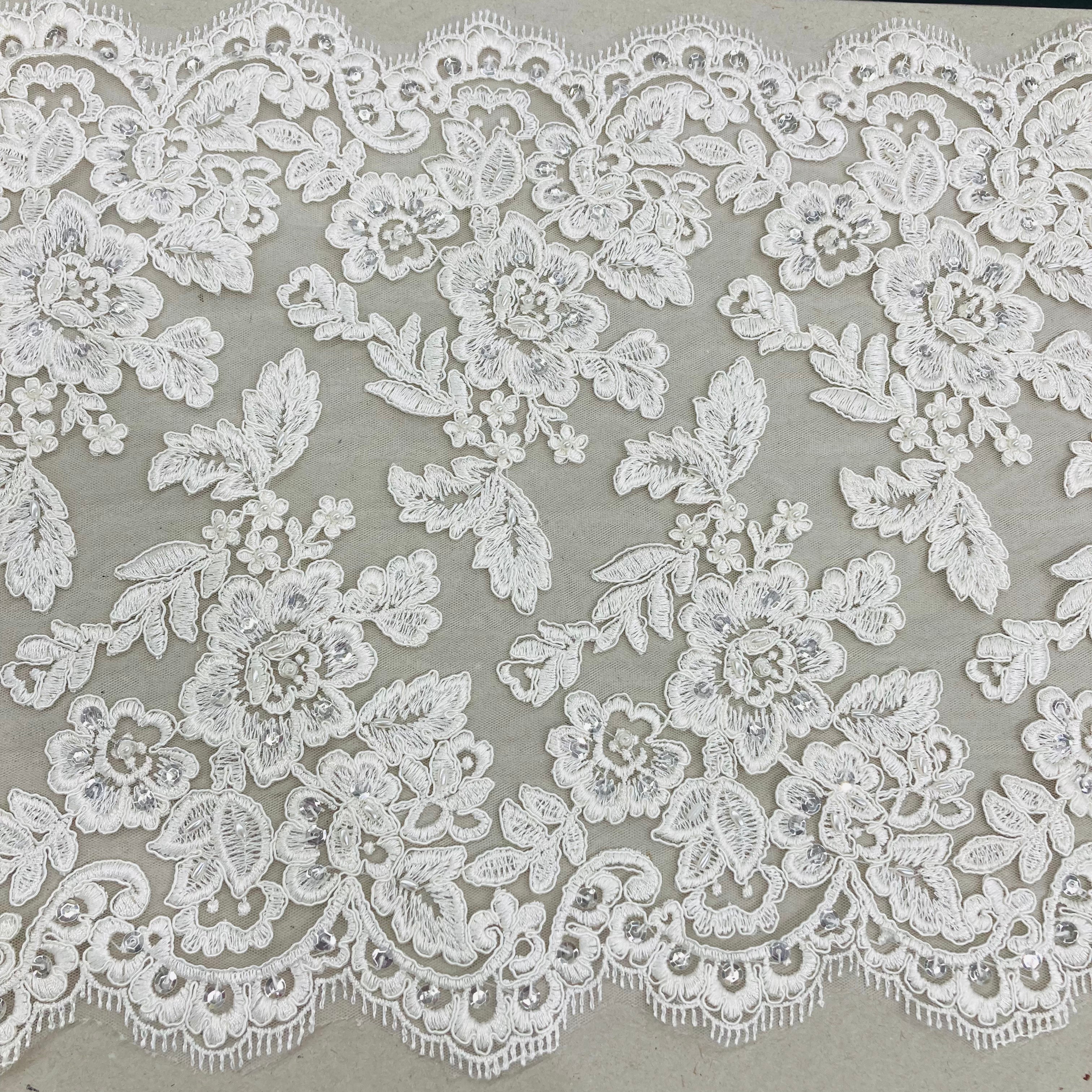 Double Sided Beaded & Corded Lace Trim – Embroidered Couture Lace for Wedding Dresses, Gowns & Costumes | Lace USA - 95359W/2-HB