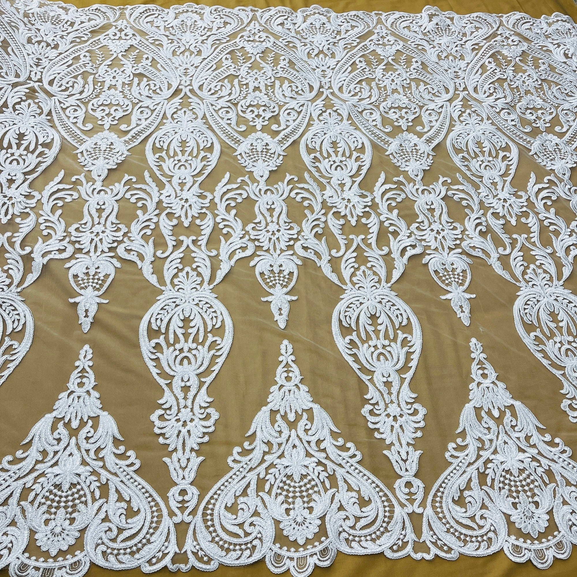 Corded Bridal Lace Fabric Embroidered on 100% Polyester Net Mesh | Lace USA - 97086W