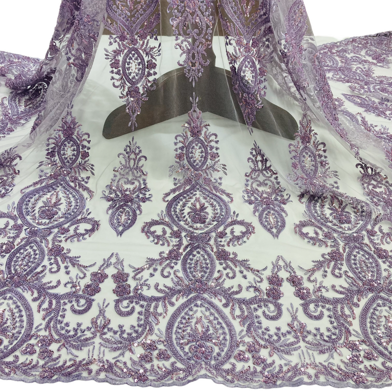 Beaded Lace Fabric Embroidered on 100% Polyester Net Mesh | Lace USA - GD-116
