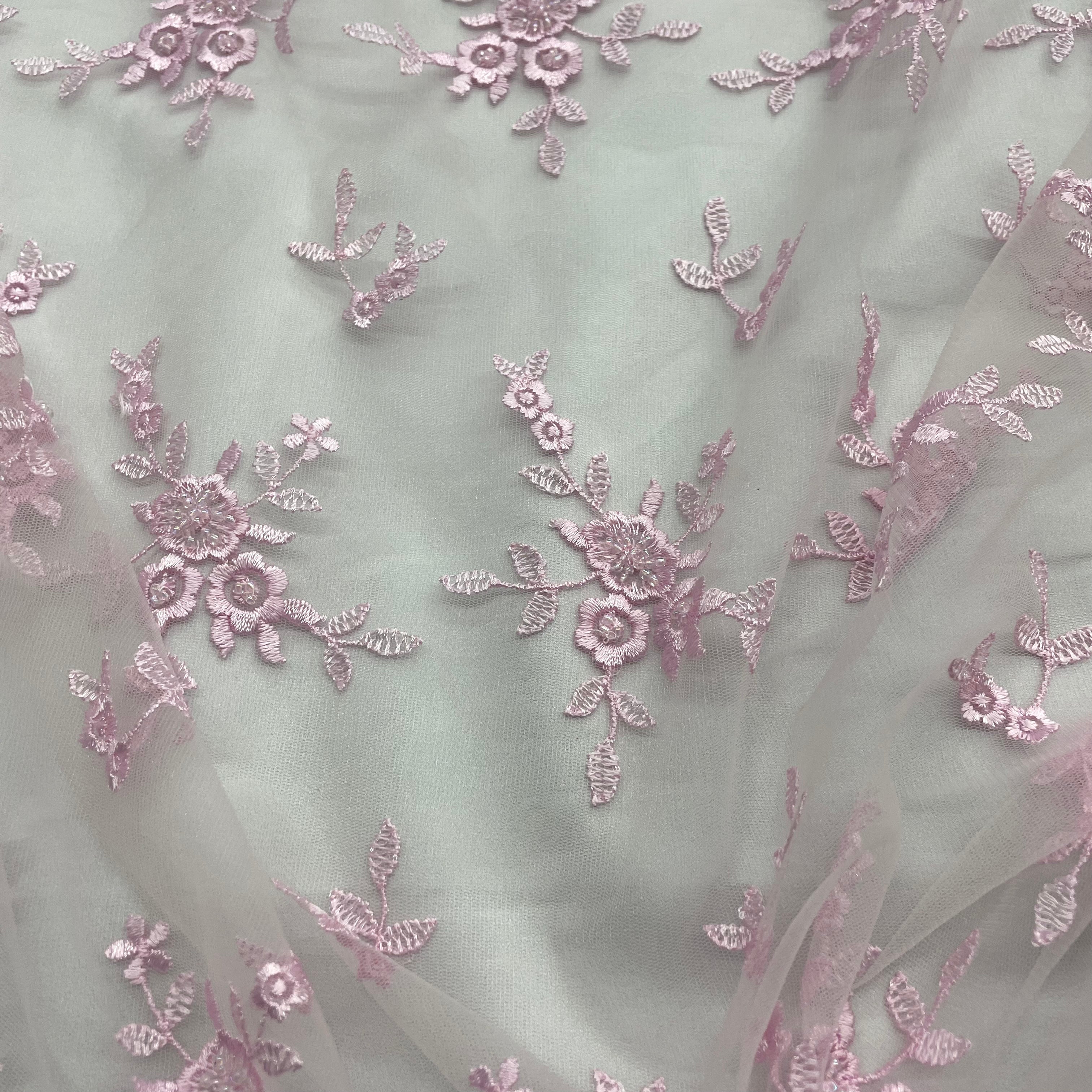 Beaded Lace Fabric Embroidered on 100% Polyester Net Mesh | Lace USA - 41553W-BP