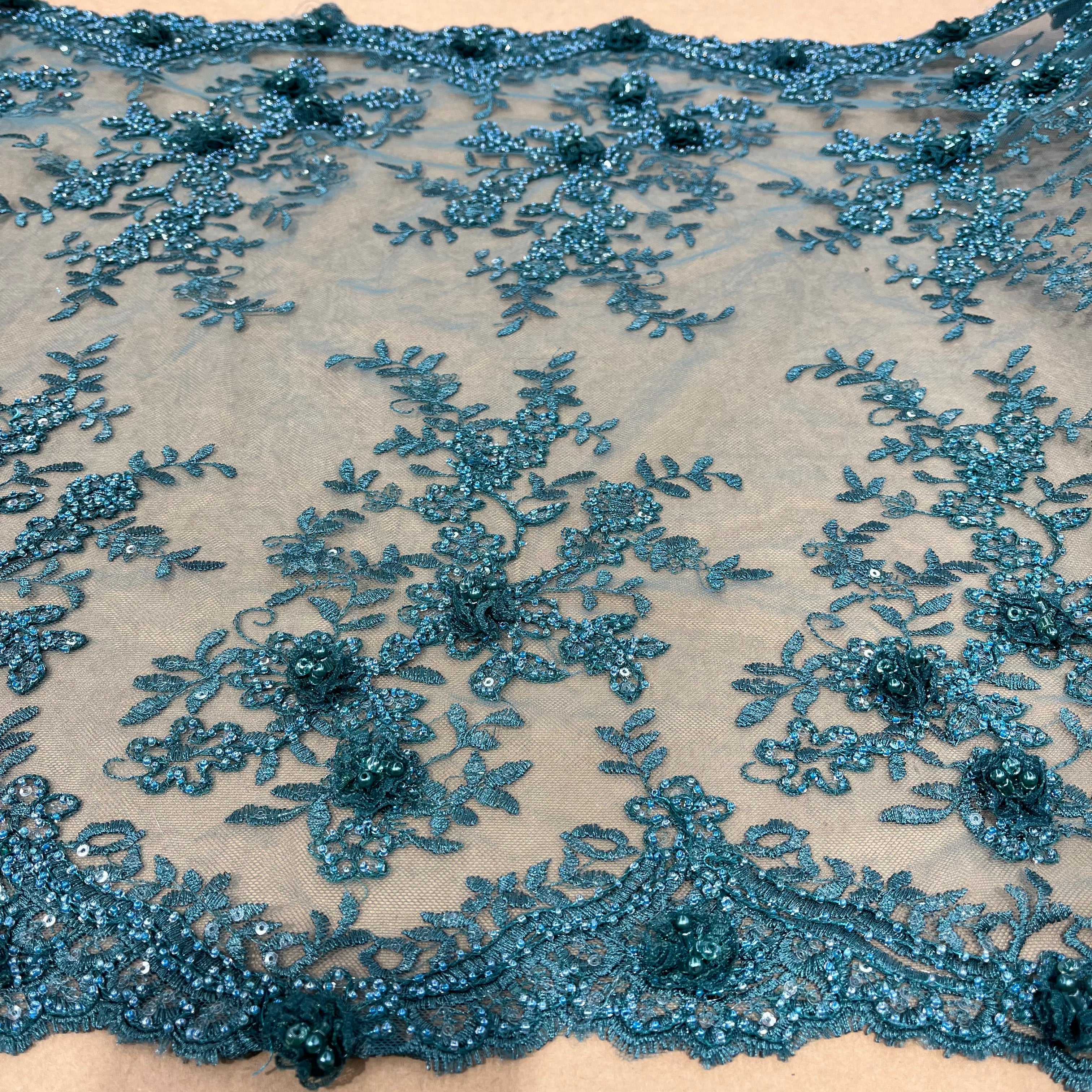 Beaded Double Sided 3D Floral Lace Trimming Embroidered on 100% Polyester Net Mesh | Lace USA - GD-733