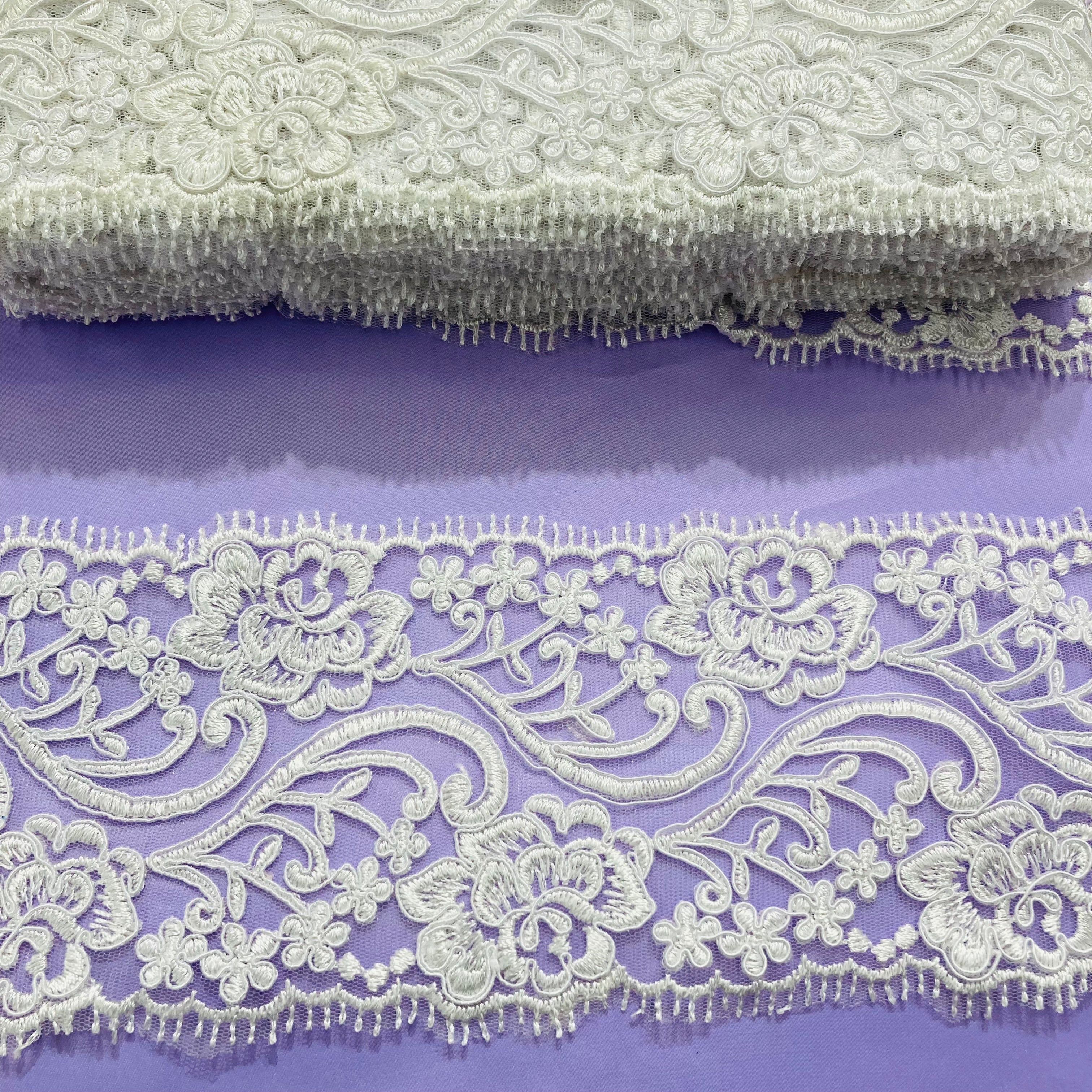 Corded Double Sided Lace Trimming Embroidered on 100% Polyester Net Mesh | Lace USA - 95349W/2