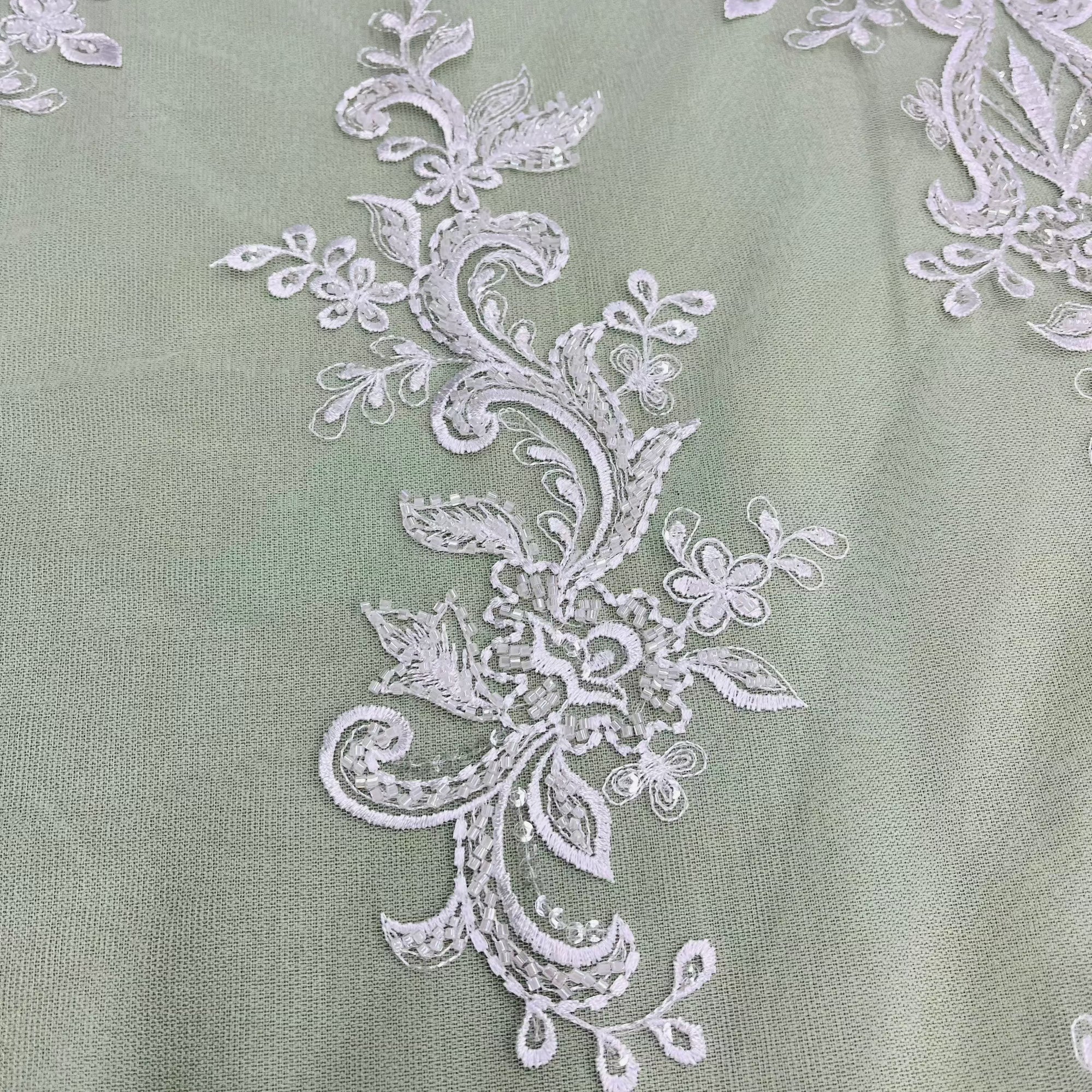 Beaded Lace Fabric Embroidered on 100% Polyester Net Mesh | Lace USA - GD-12186