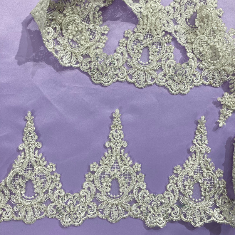 Beaded & Corded Lace Trimming Embroidered on 100% Polyester Net Mesh | Lace USA - 95626W-BP
