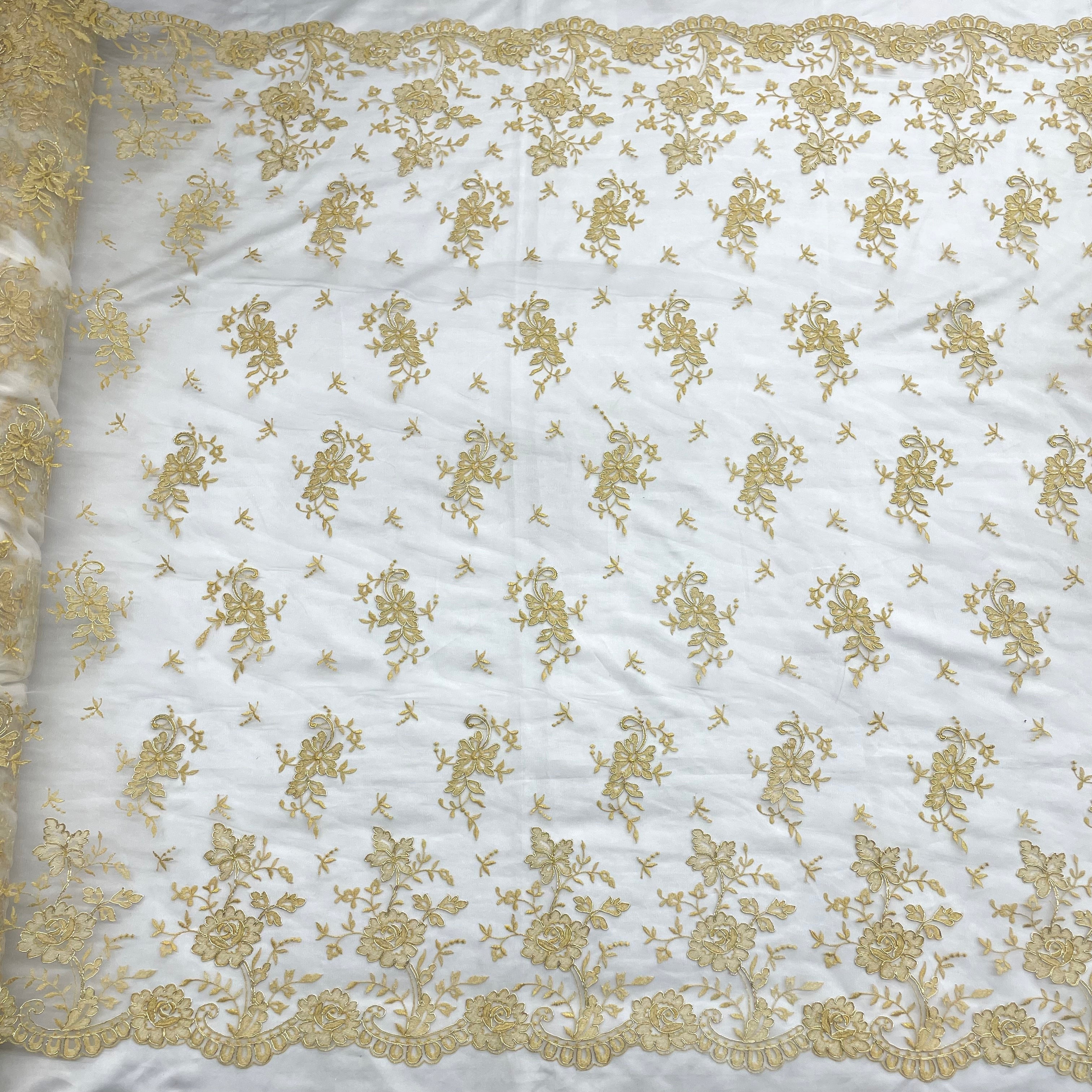 Corded Bridal Lace Fabric Embroidered on 100% Polyester Net Mesh | Lace USA - 97188W