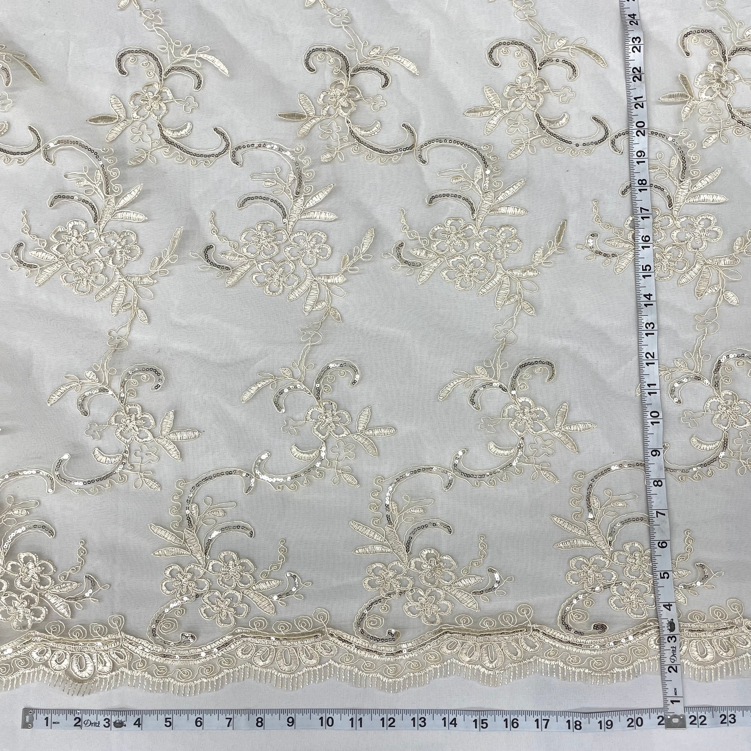 Sequined & Corded Lace Fabric Embroidered on 100% Polyester Net Mesh | Lace USA - GD-09