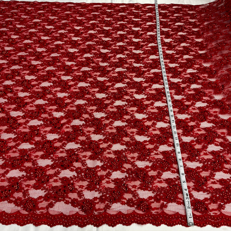 Beaded & Corded Floral Lace Fabric for Wedding, Dance & Quinceañera Dresses | Lace USA - 95994W-BP