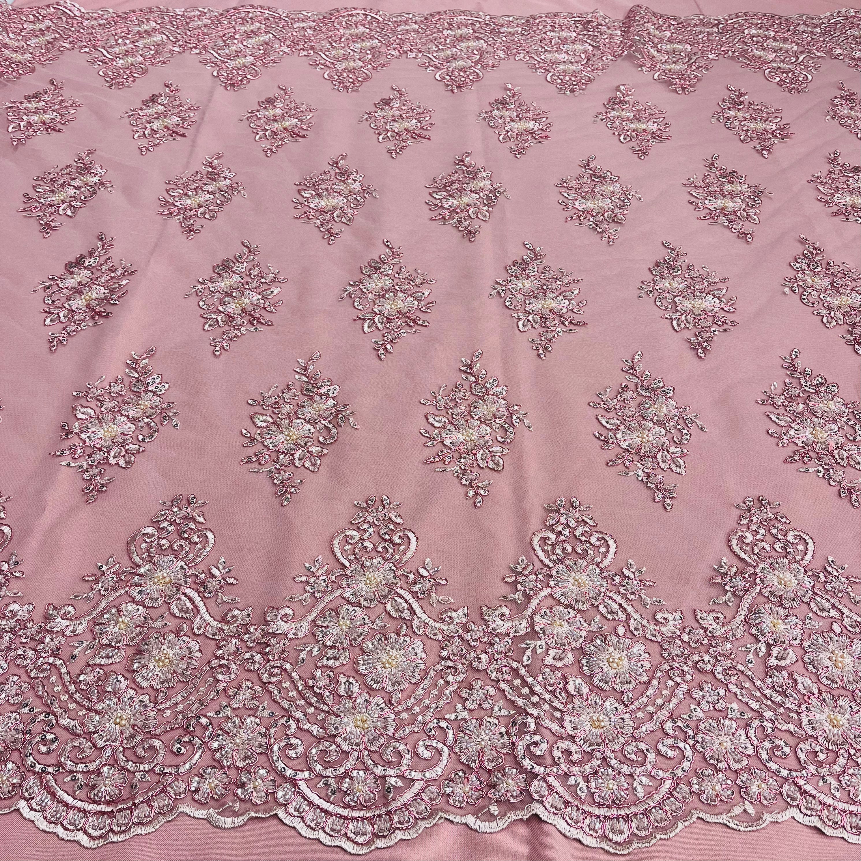 Beaded Corded Lace Fabric With Scallops Embroidered on 100% Poly Metallic | Lace USA - GD-1245