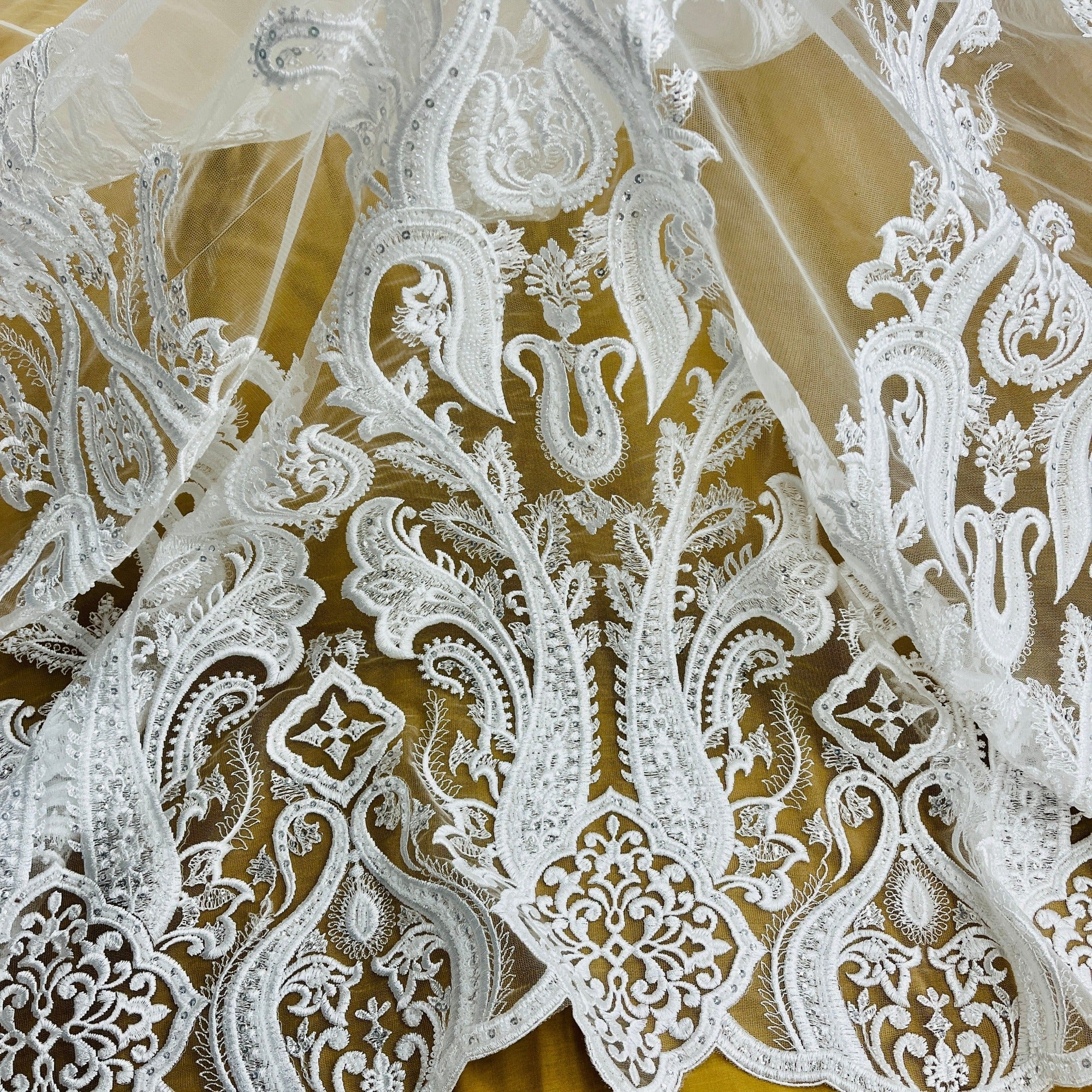 Beaded Lace Fabric Embroidered on 100% Polyester Net Mesh | Lace USA - GD-61416