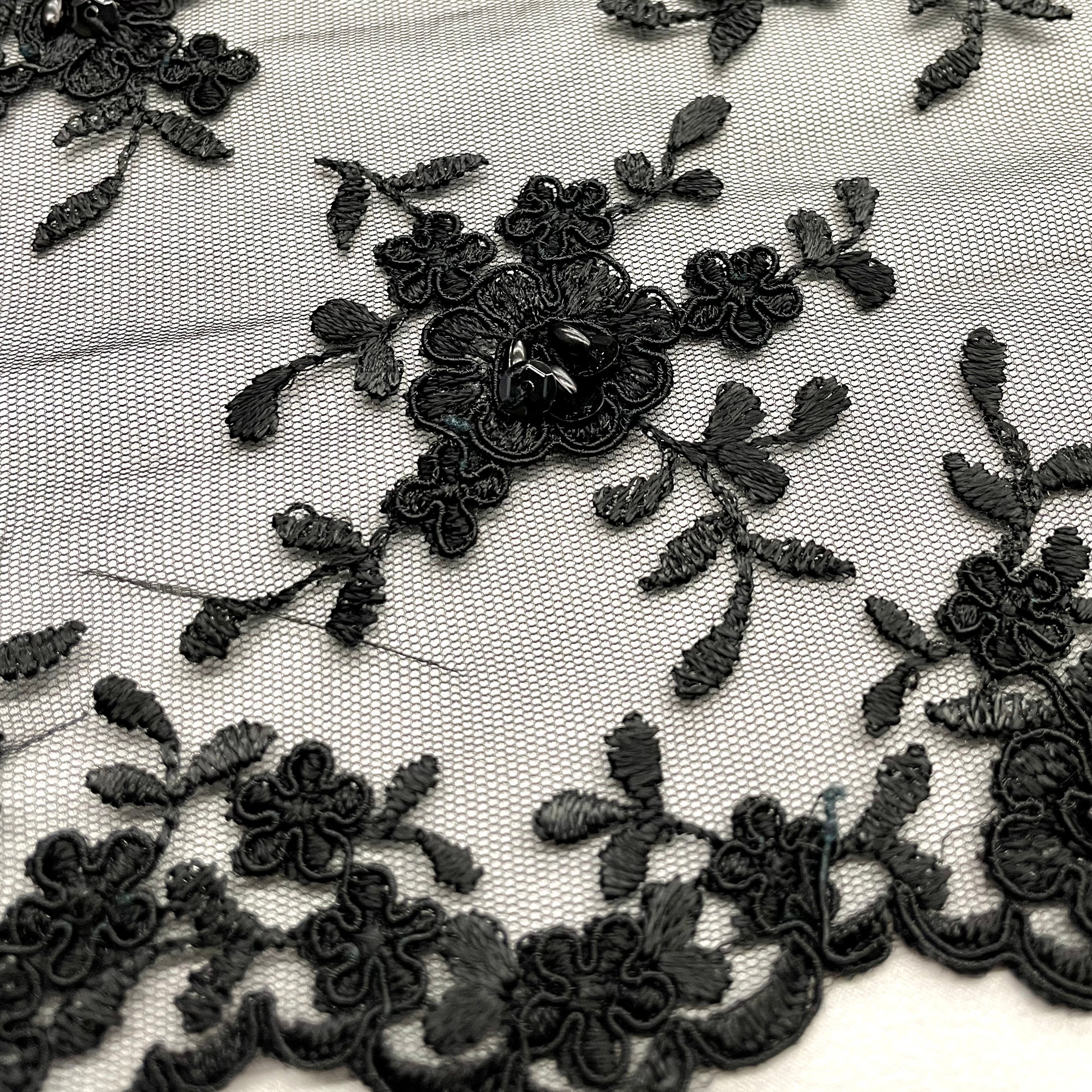 Beaded & Corded Bridal Lace Fabric Embroidered on 100% Polyester Net Mesh | Lace USA - 96646W-BP