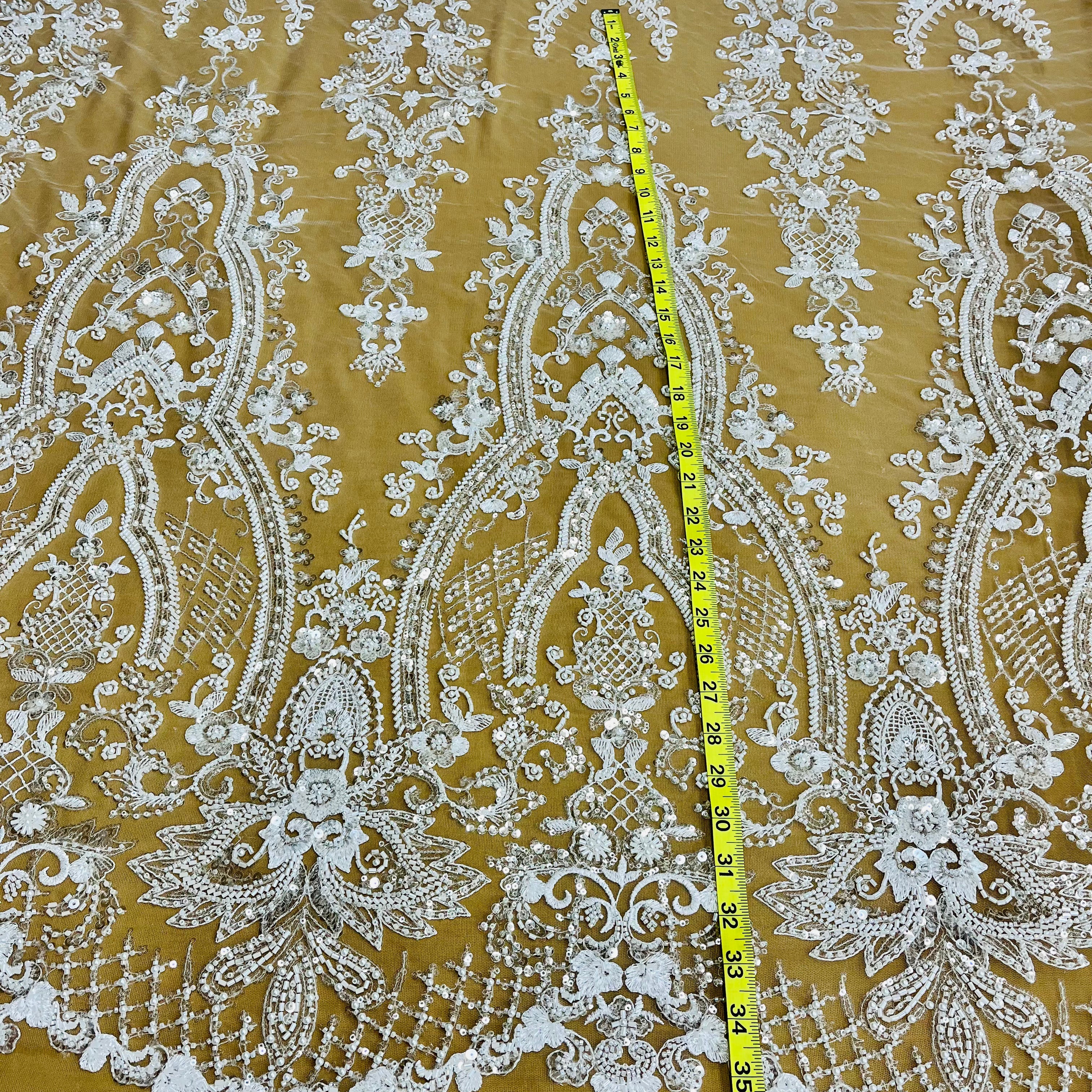 Beaded Lace Fabric Embroidered on 100% Polyester Net Mesh | Lace USA - GD-227239