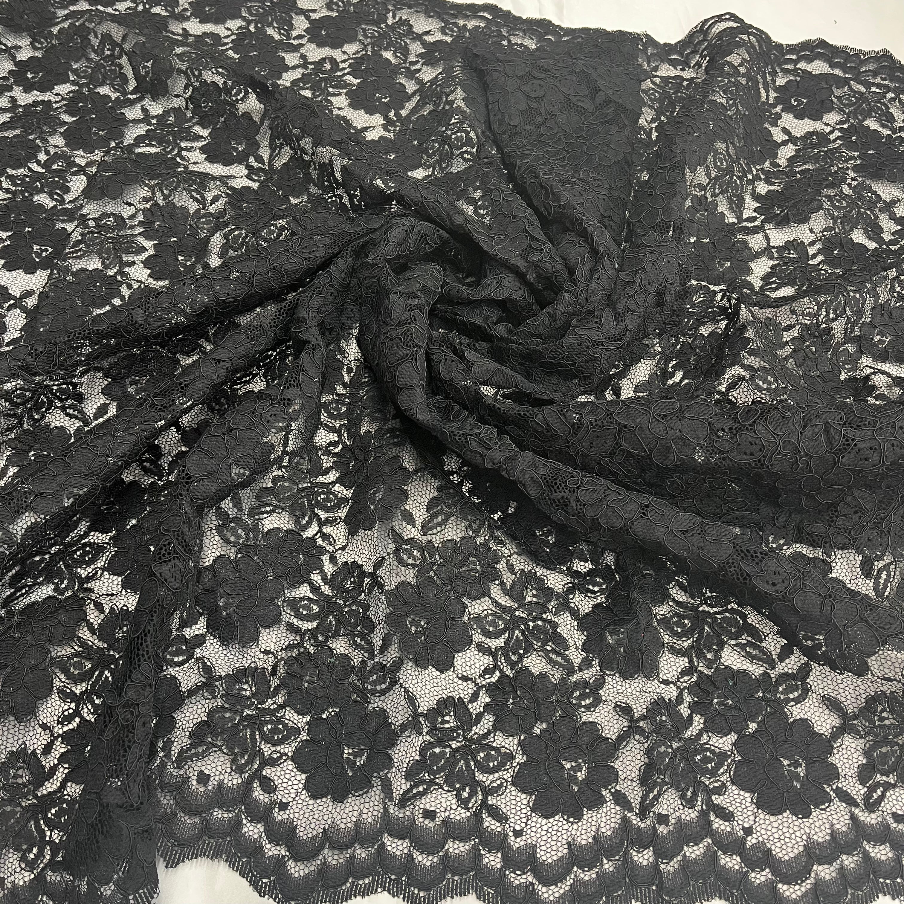 Corded Bridal Lace Fabric Embroidered on 100% Polyester Net Mesh | Lace USA - 96028W