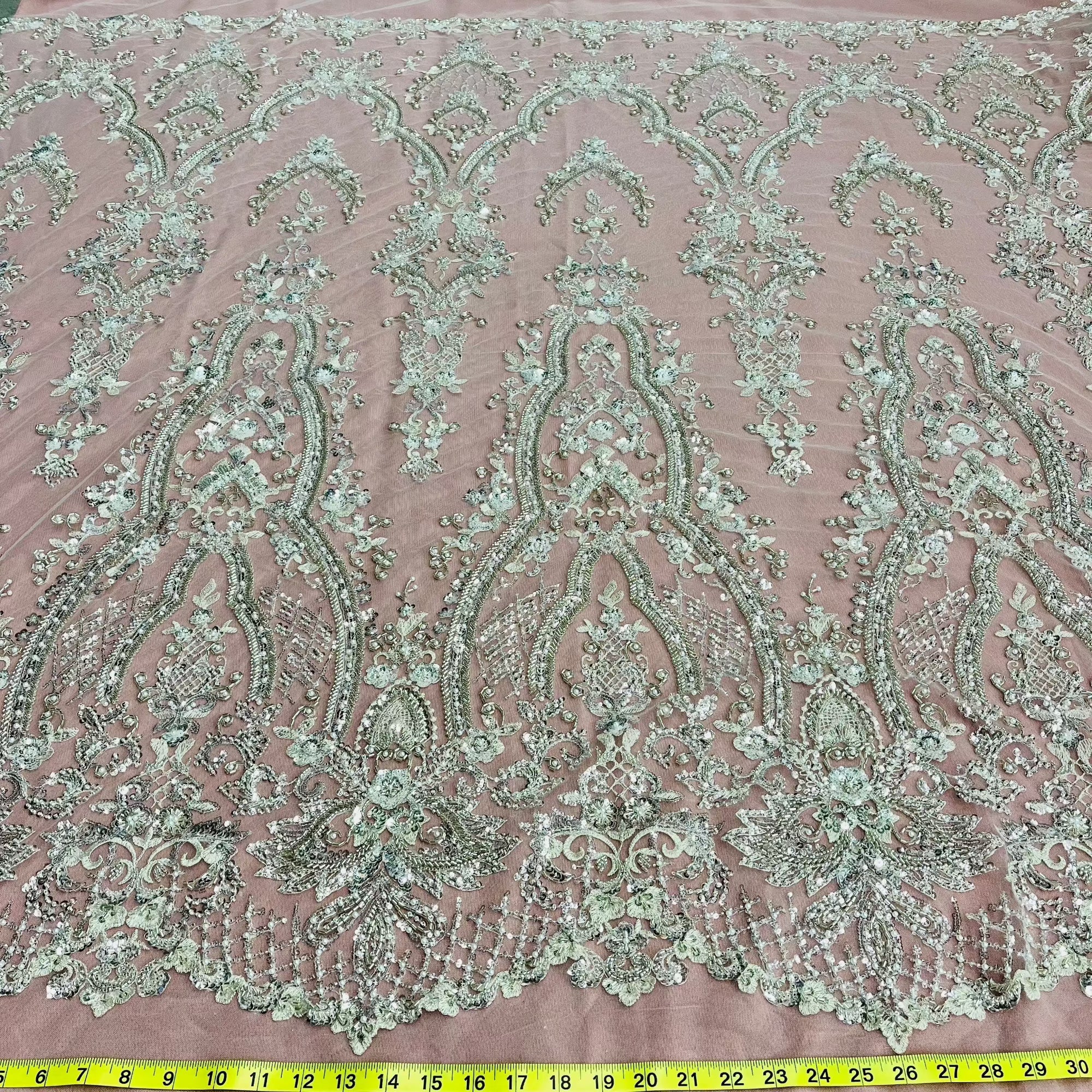 Beaded Lace Fabric Embroidered on 100% Polyester Net Mesh | Lace USA - GD-227239
