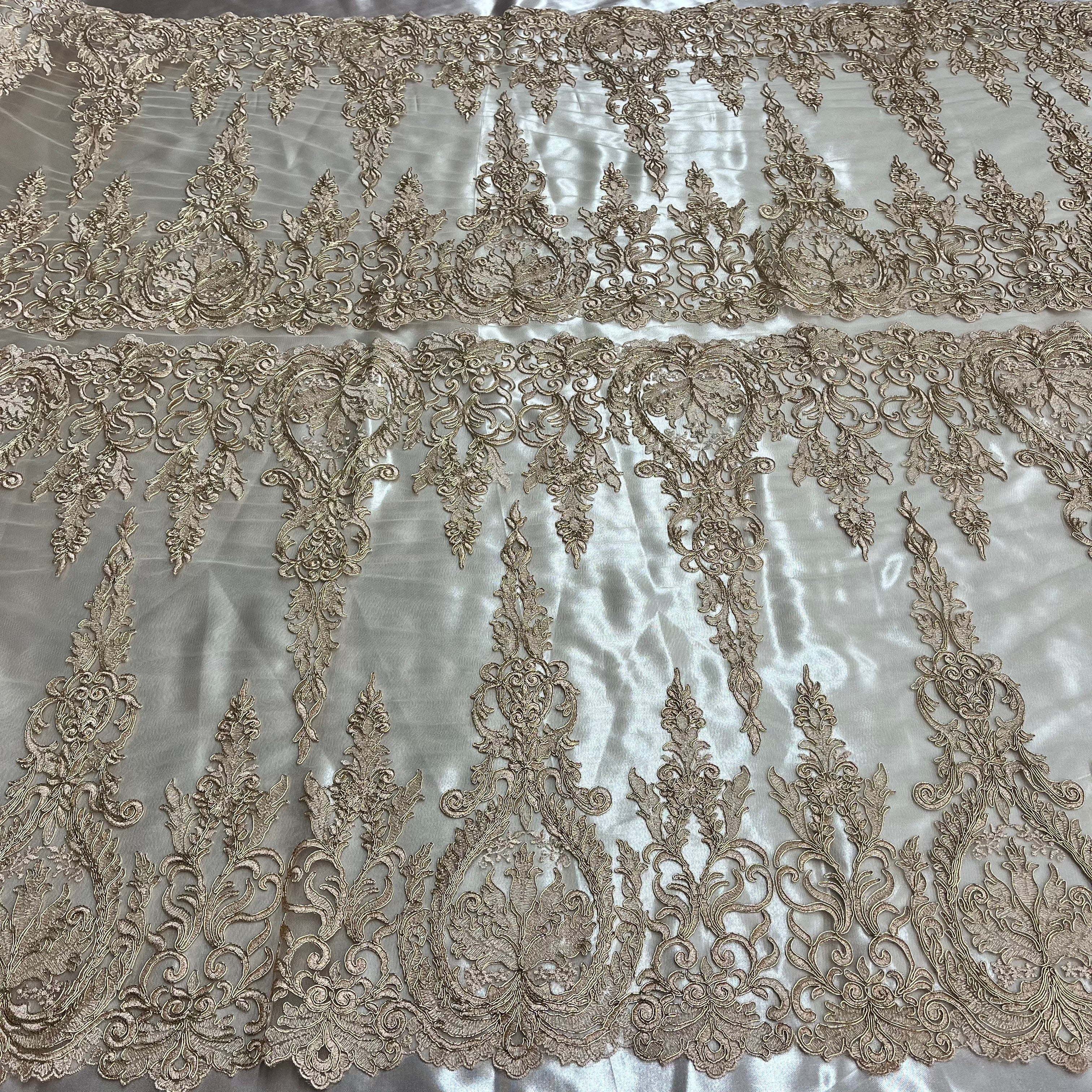 Corded Bridal Lace Fabric Embroidered on 100% Polyester Net Mesh | Lace USA - 97201W