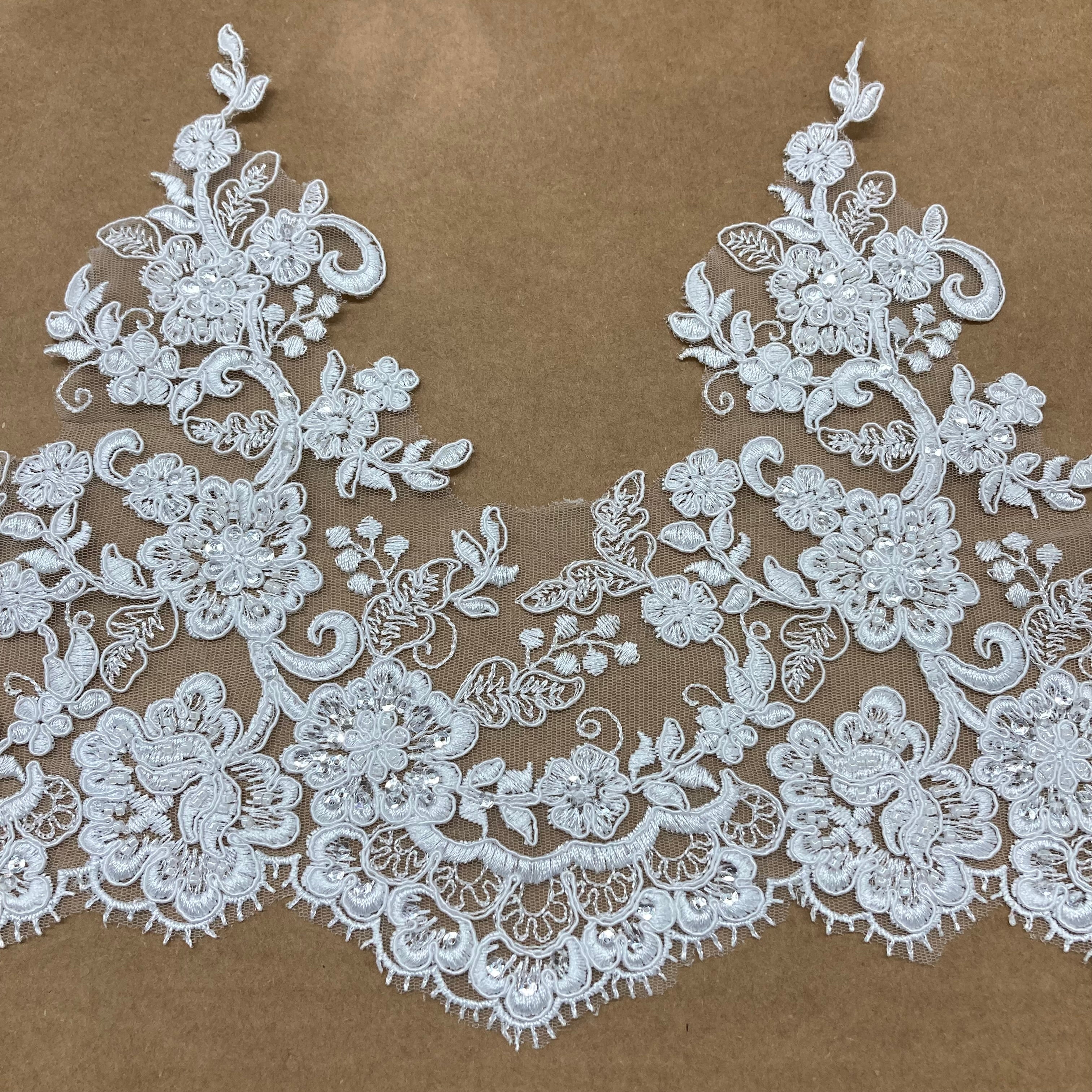 Beaded & Corded Lace Trimming Embroidered on 100% Polyester Net Mesh | Lace USA - 73001W-HB