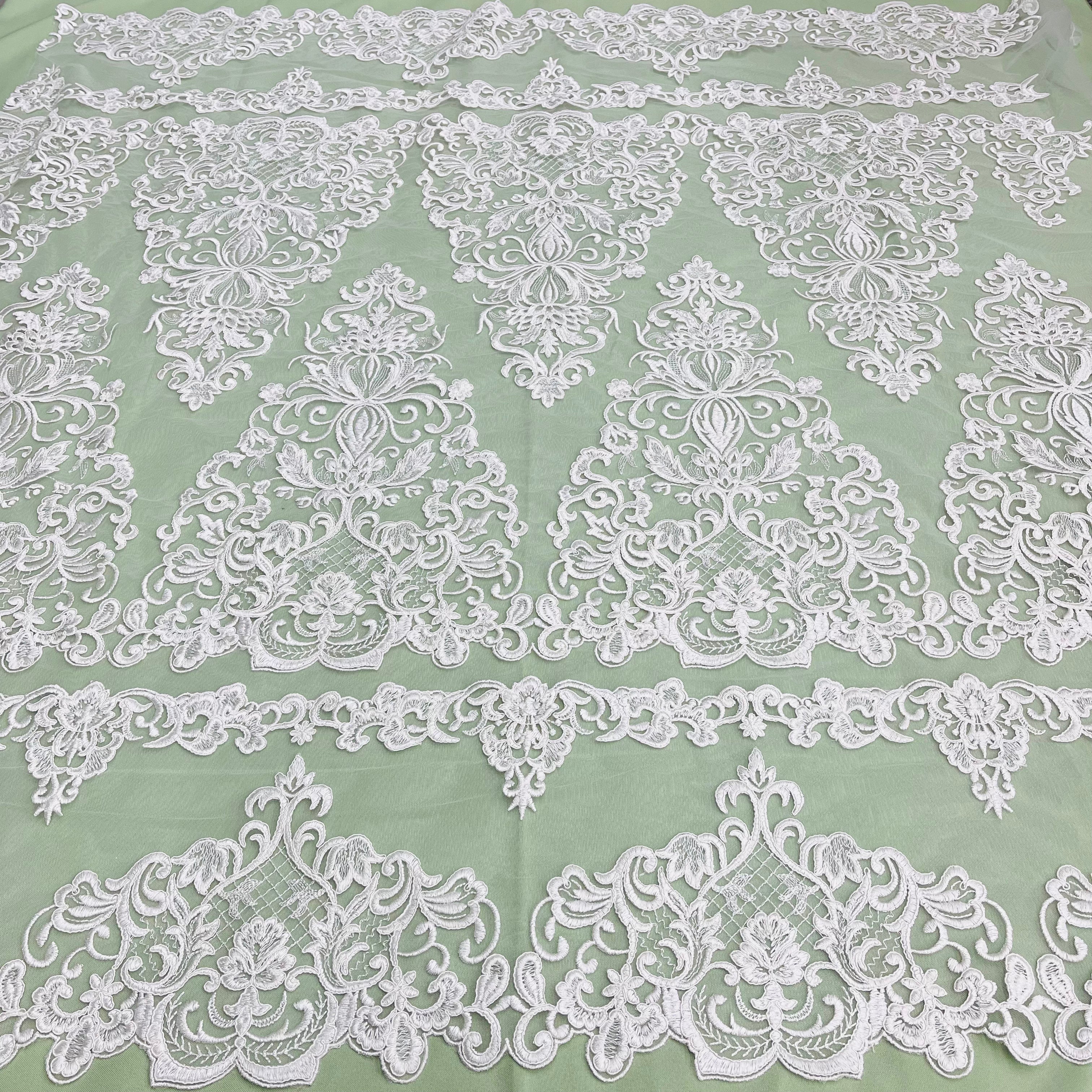 Corded Bridal Lace Fabric Embroidered on 100% Polyester Net Mesh | Lace USA - 97070W