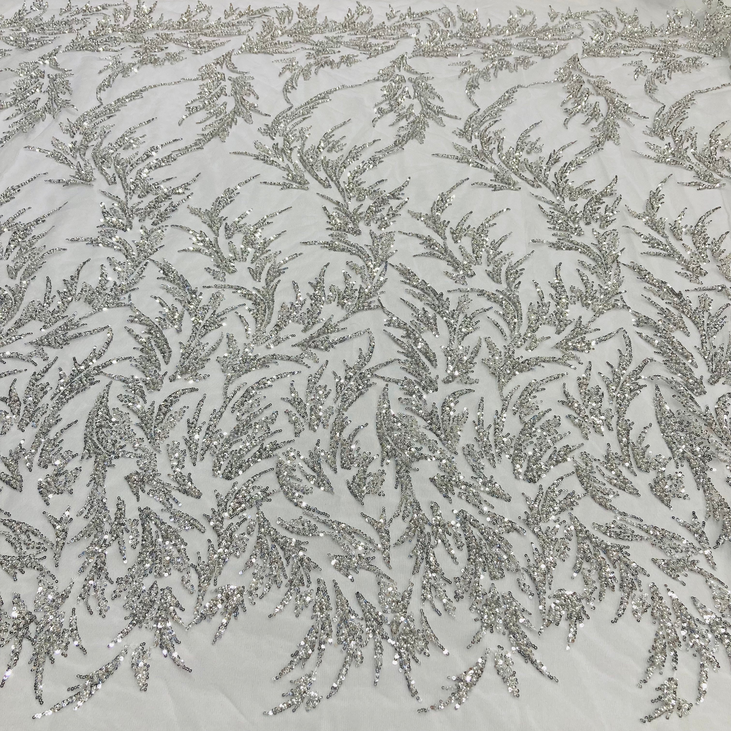 Beaded Lace Fabric Embroidered on 100% Polyester Net Mesh | Lace USA - GD-210905