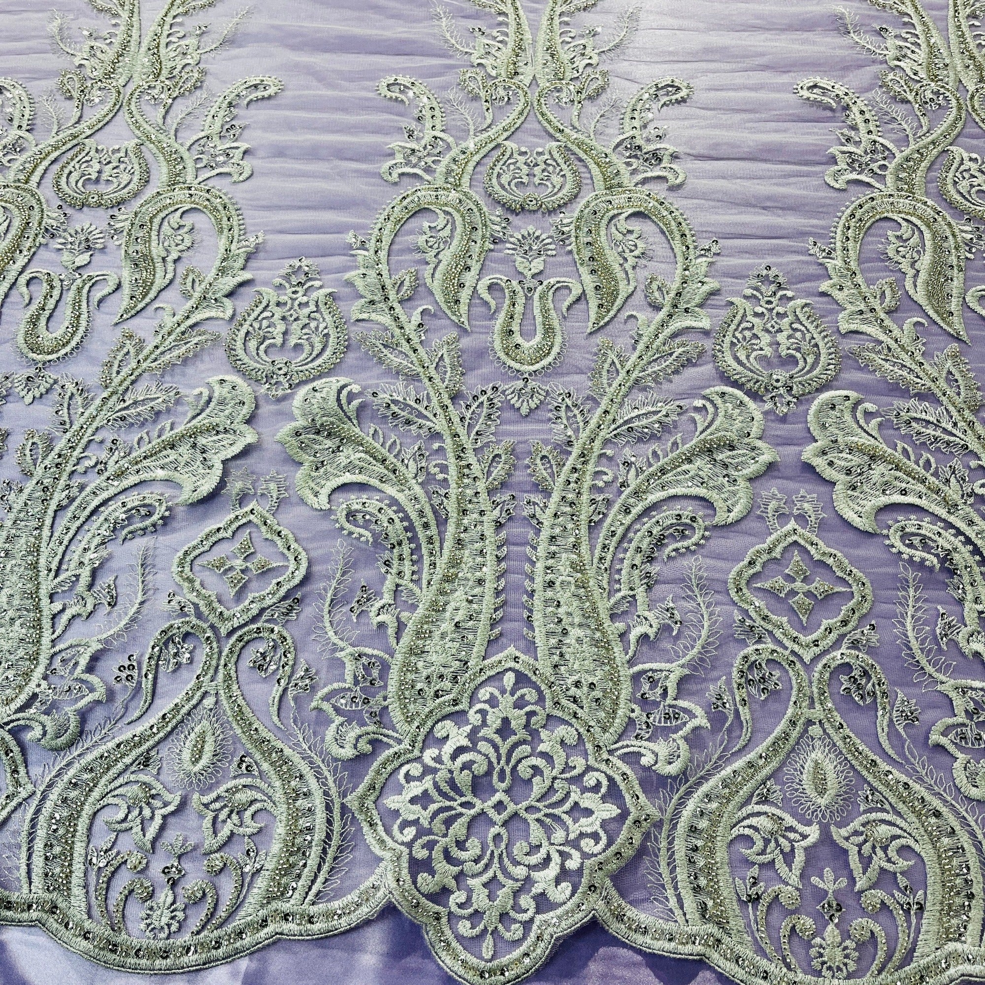 Beaded Lace Fabric Embroidered on 100% Polyester Net Mesh | Lace USA - GD-61416