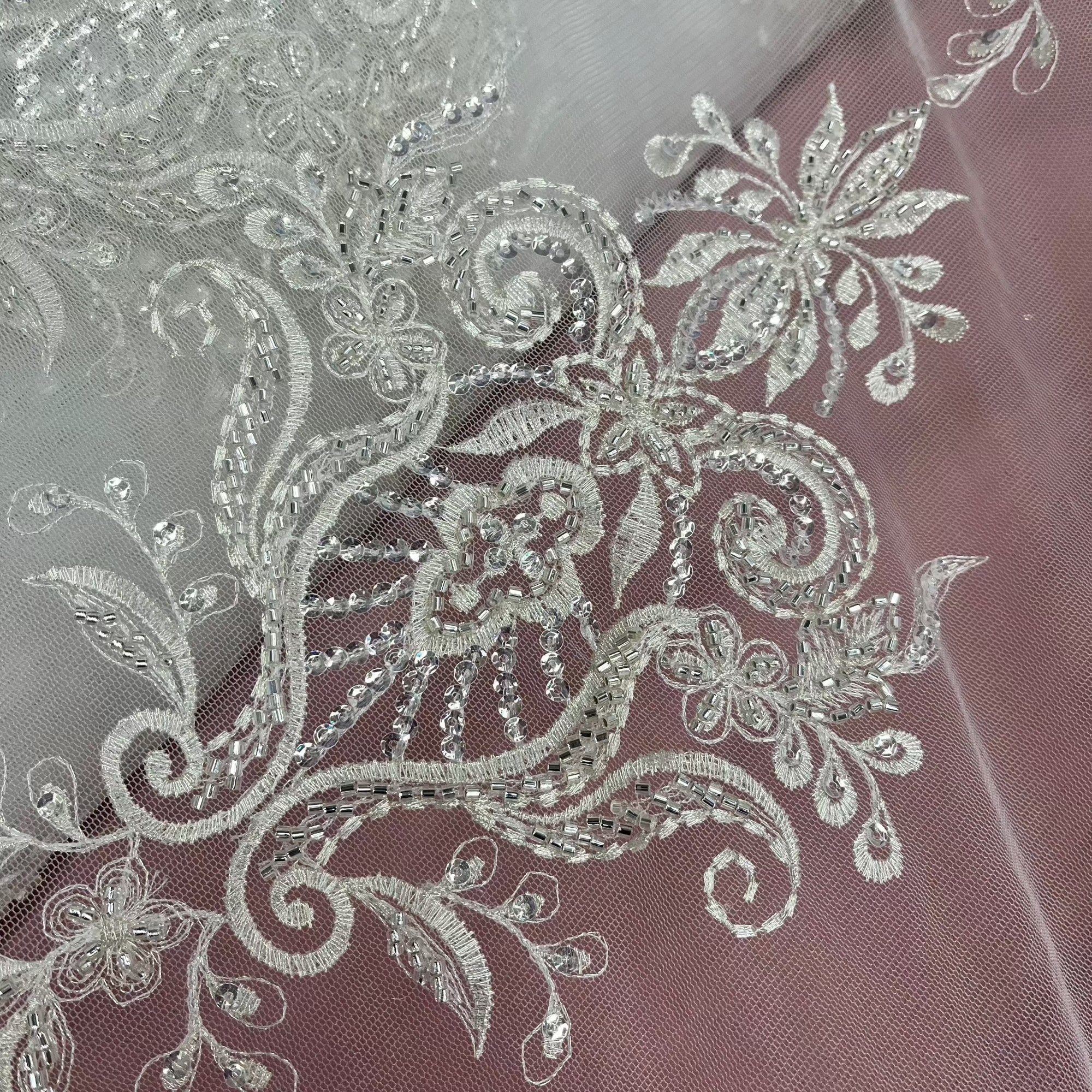 Beaded Lace Fabric Embroidered on 100% Polyester Net Mesh | Lace USA - GD-12186