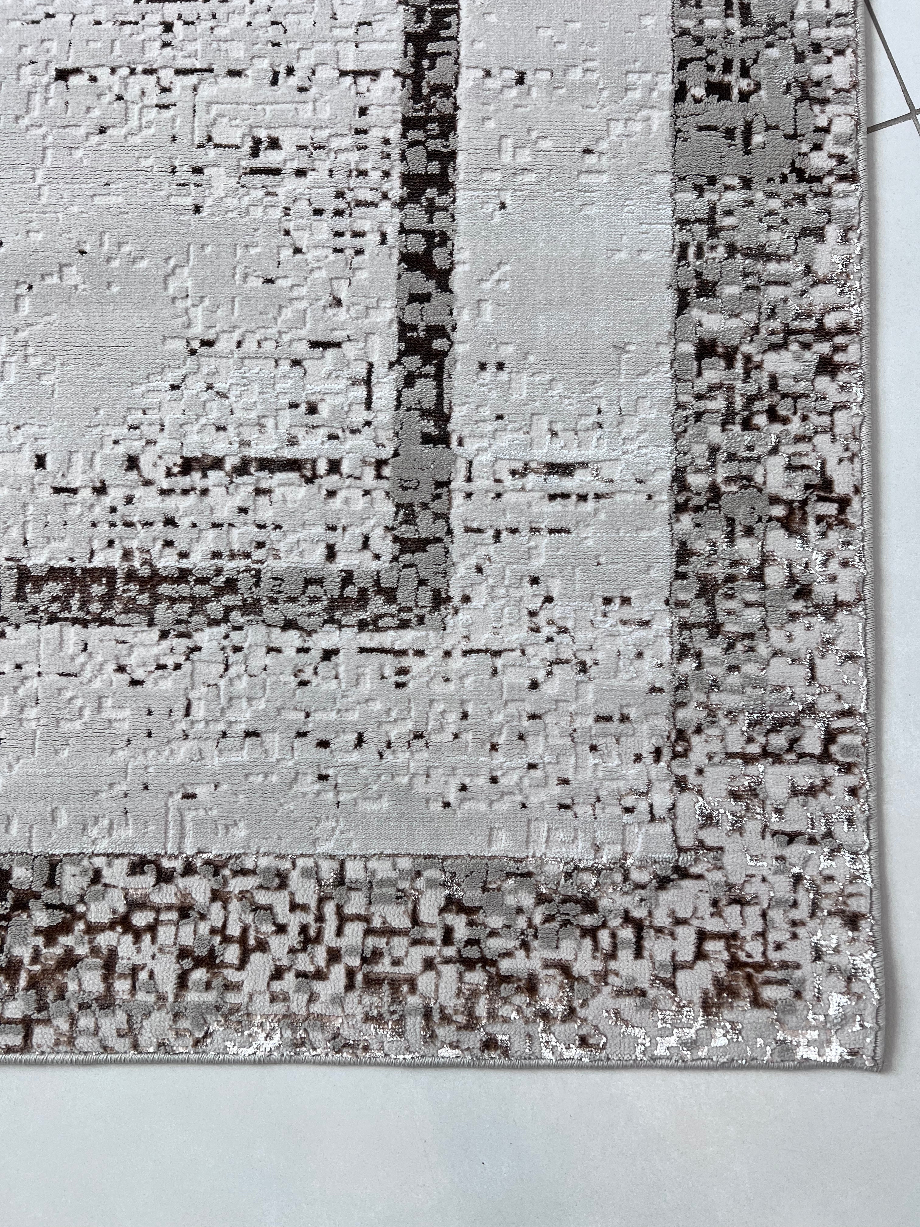 Polyester Silver with Gold Viscose Blend Border Design Rug/Carpet - Style# Maximus 245 - Color-Changing Flat Weave Rug
