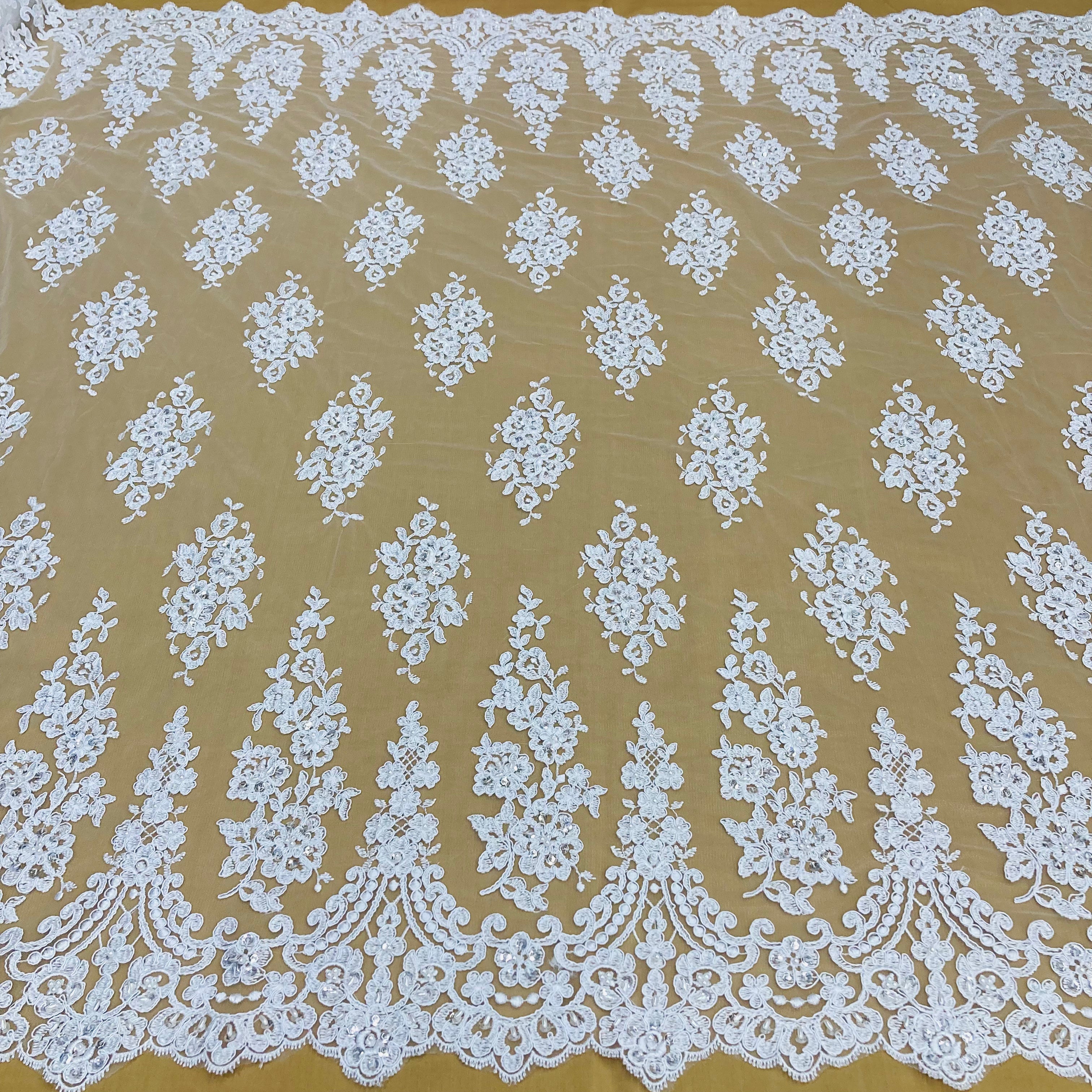 Beaded & Corded Lace Fabric Embroidered on 100% Polyester Net Mesh | Lace USA - 96784W-BP