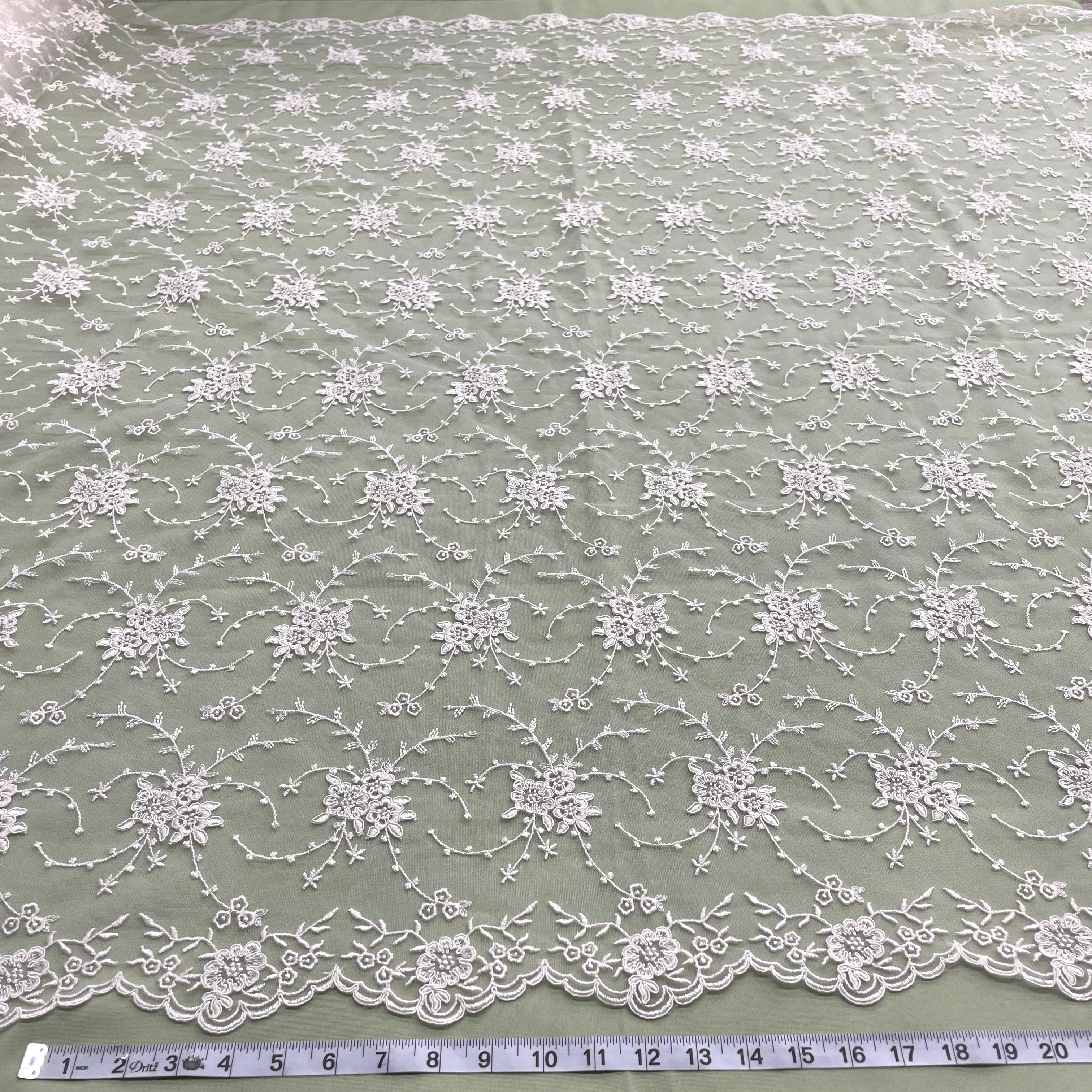 Corded Bridal Lace Fabric Embroidered on 100% Polyester Net Mesh | Lace USA - 95575W