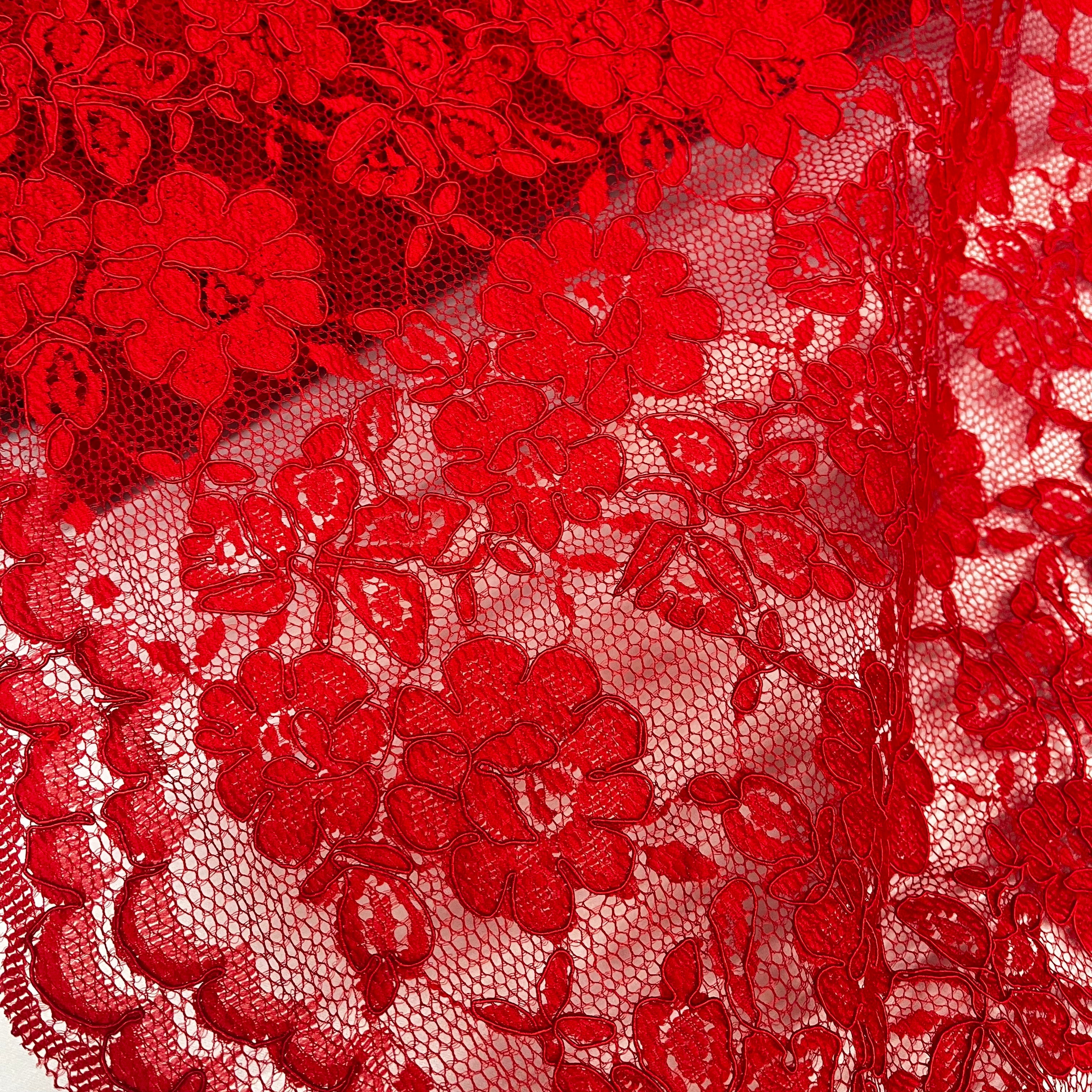 Corded Bridal Lace Fabric Embroidered on 100% Polyester Net Mesh | Lace USA - 96028W
