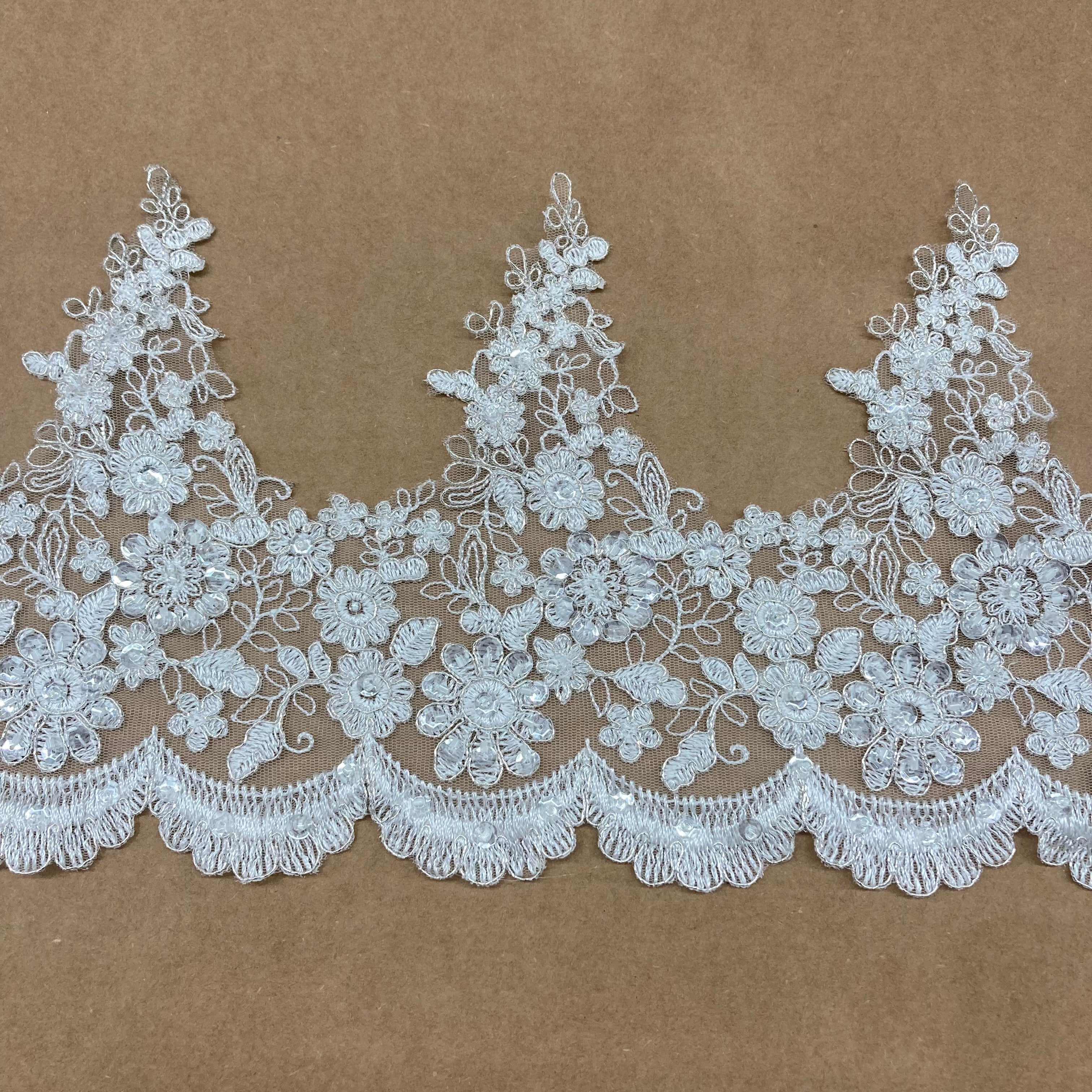 Beaded & Corded Lace Trimming Embroidered on 100% Polyester Net Mesh | Lace USA - 97016W-BP