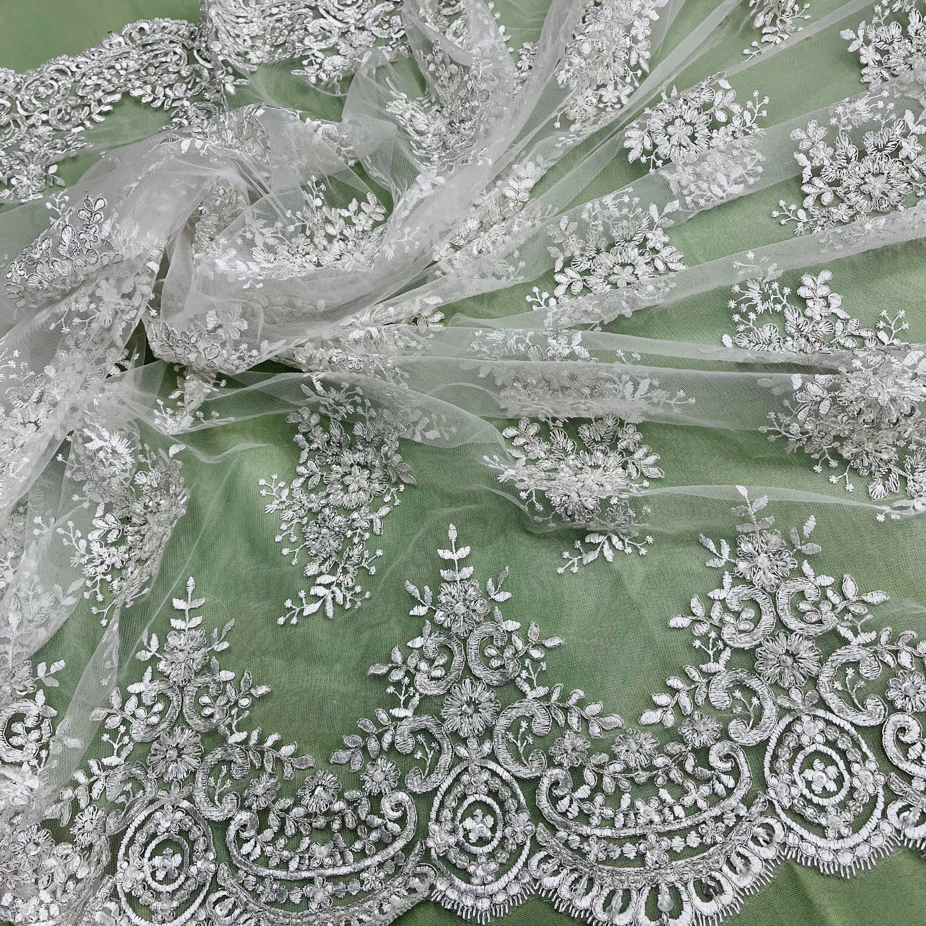 Beaded & Corded Lace Fabric Embroidered on 100% Polyester Net Mesh | Lace USA - 97019W-BP