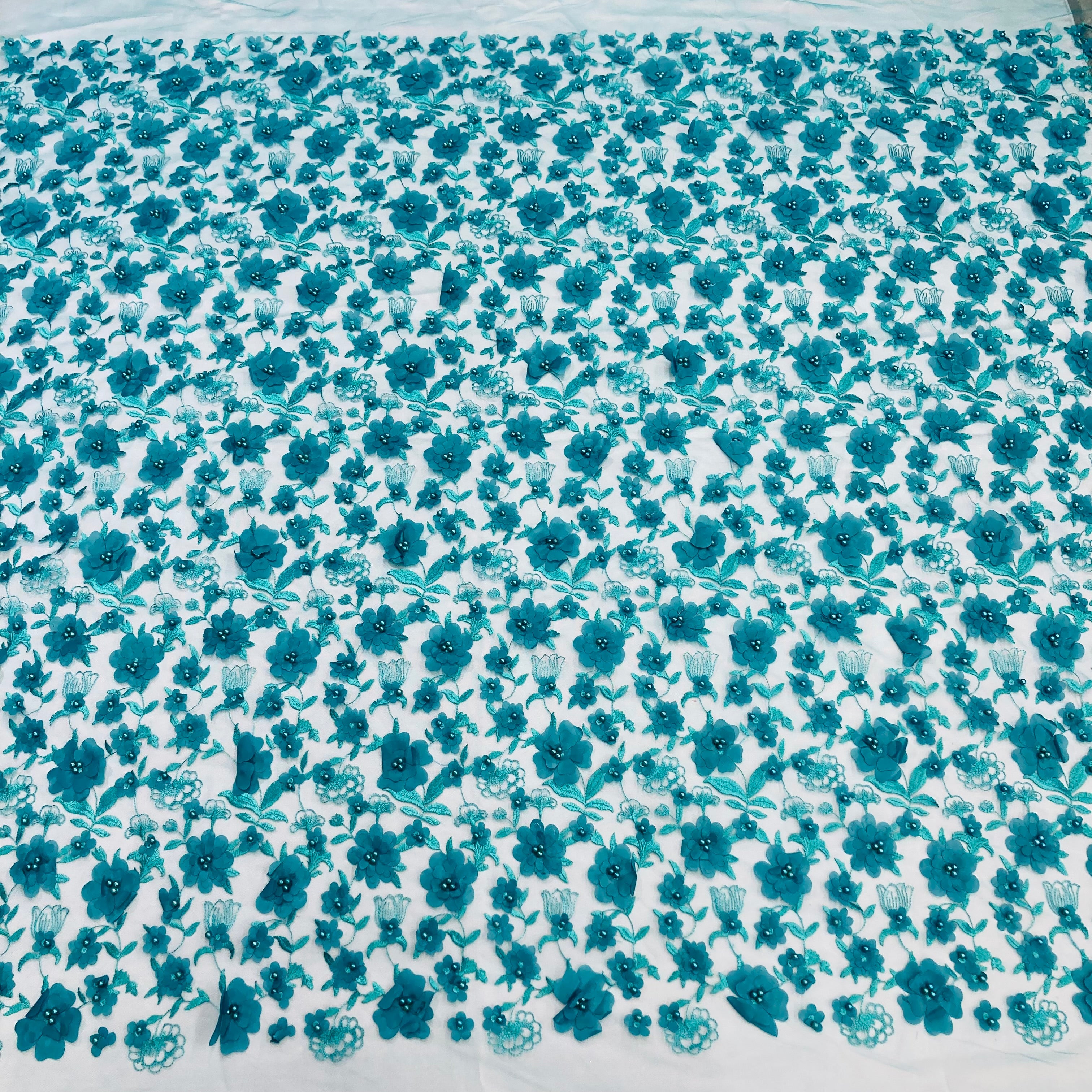 Beaded 3D Floral Lace Fabric Embroidered on 100% Polyester Net Mesh | Lace USA - GD-241