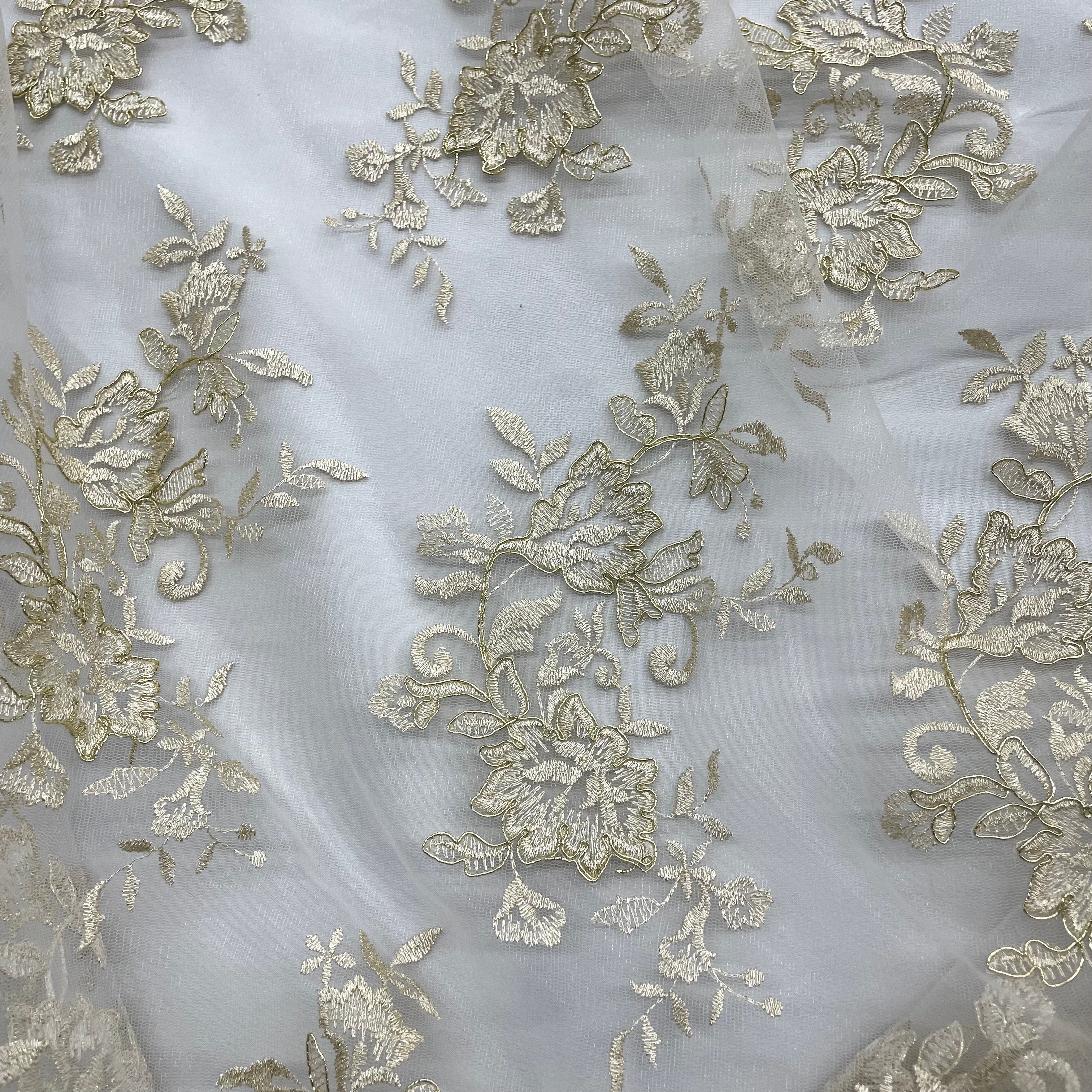 Corded Floral Lace Fabric with Scalloped Edges – Bridal & Dress Lace | Lace USA - 97154W